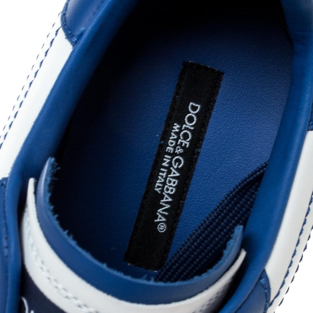 Blue/White Elastic Logo Leather Melt Portofino Sneakers Size 36 2