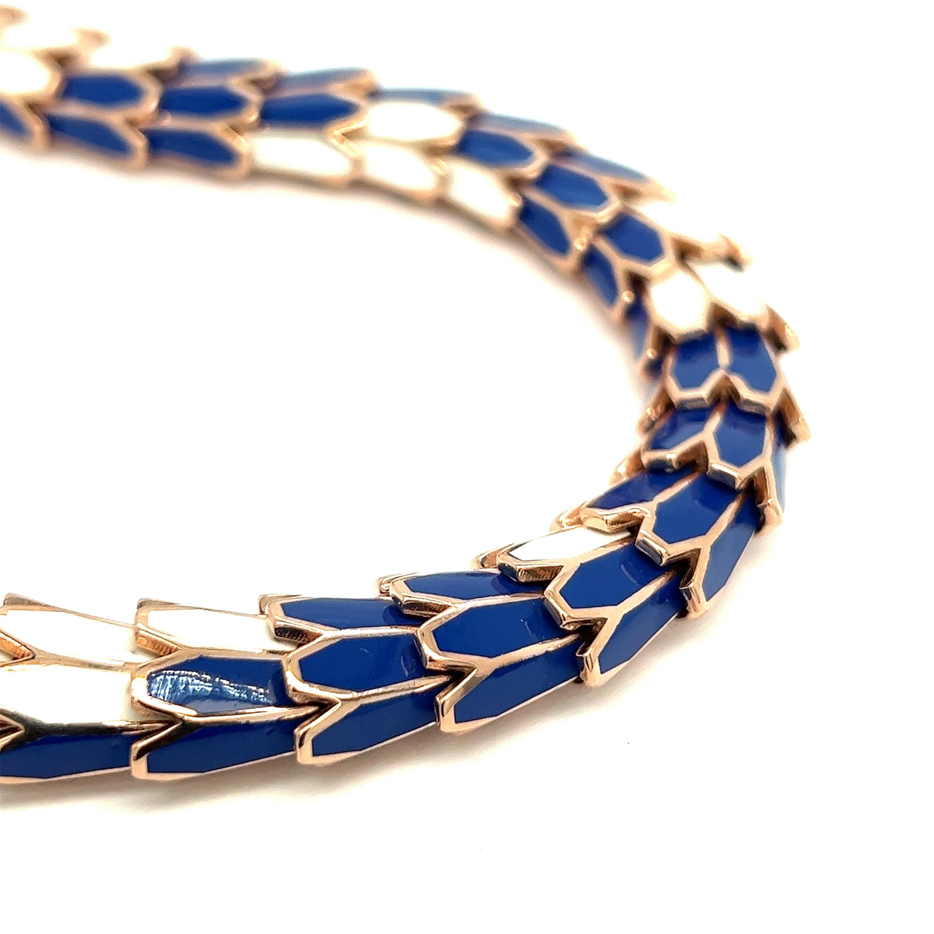 Blau-weiße Emaille-Diamant-Saphir-Schlangen-Halskette Damen im Angebot