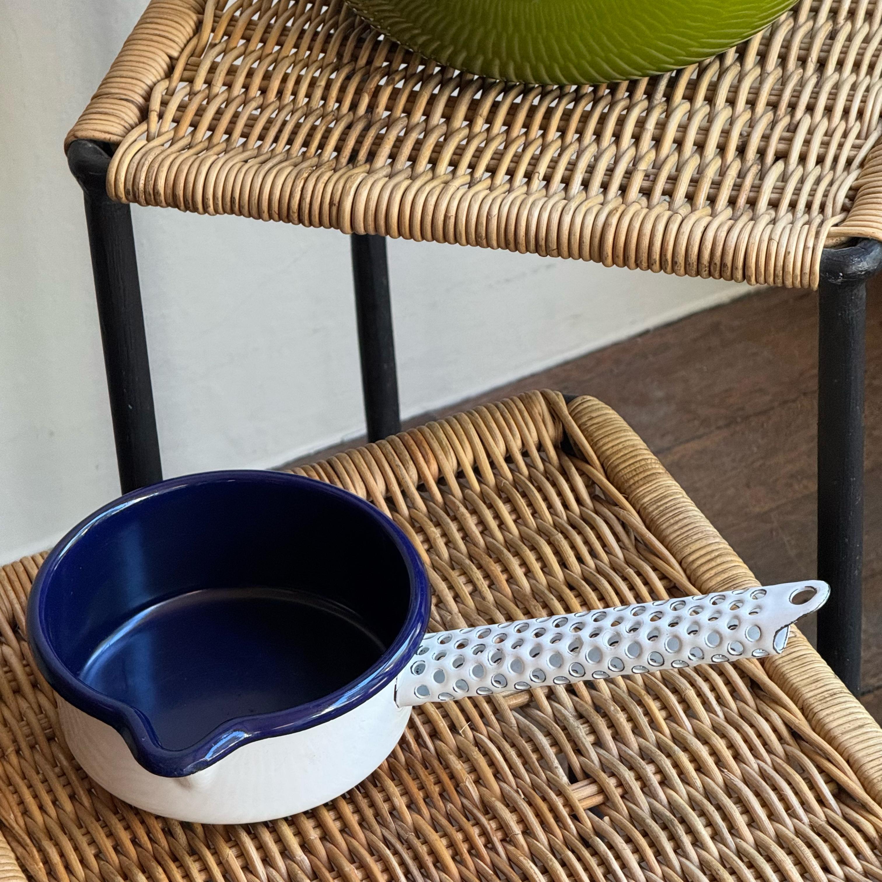 Blue & White/ Enamel Milk Pan/ Carl Auböck III/ Riess, 1970's In Good Condition For Sale In London, GB