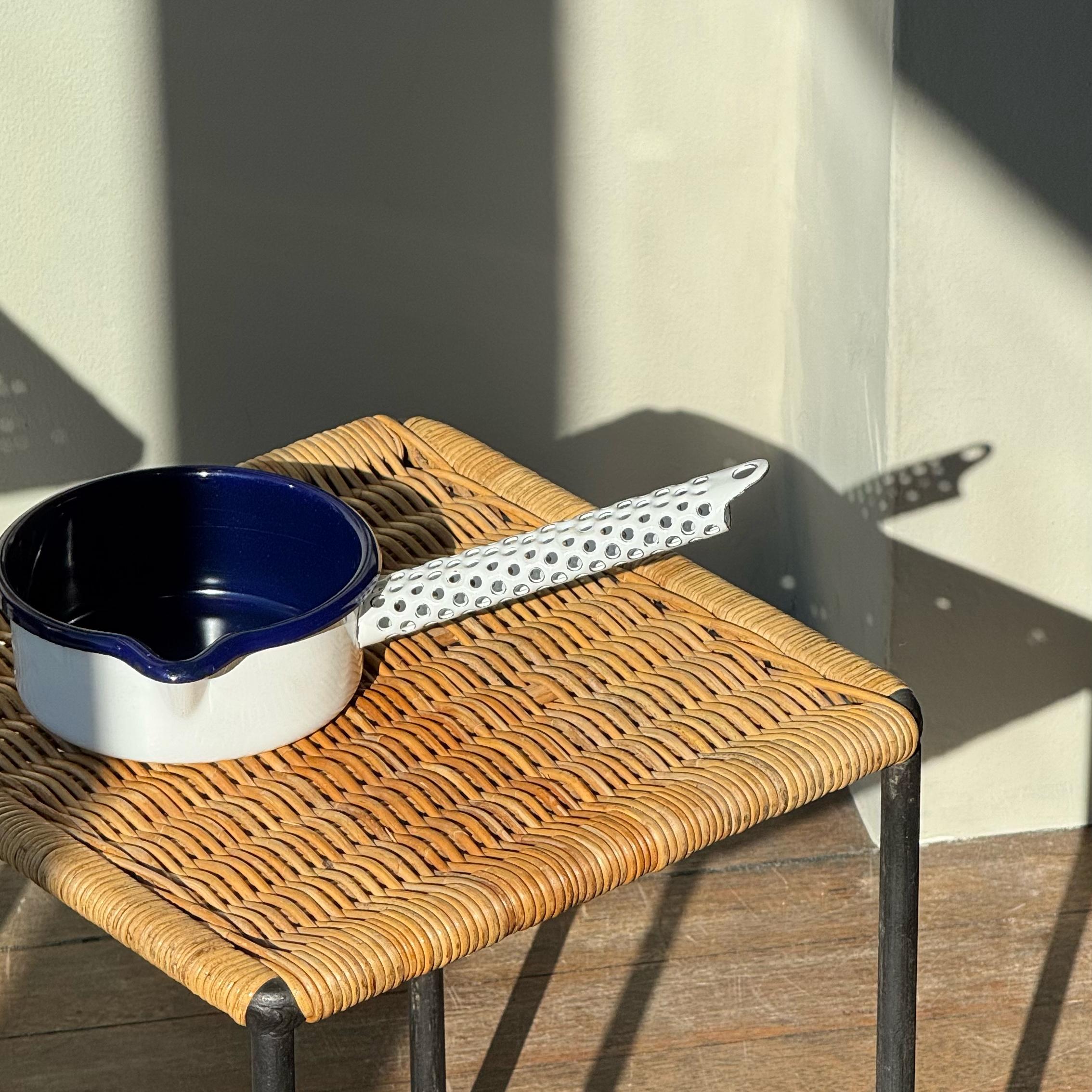 20th Century Blue & White/ Enamel Milk Pan/ Carl Auböck III/ Riess, 1970's For Sale