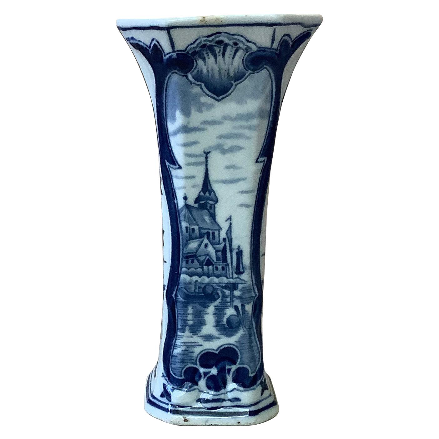Blue and White Faience Vase Delft, circa 1920 For Sale