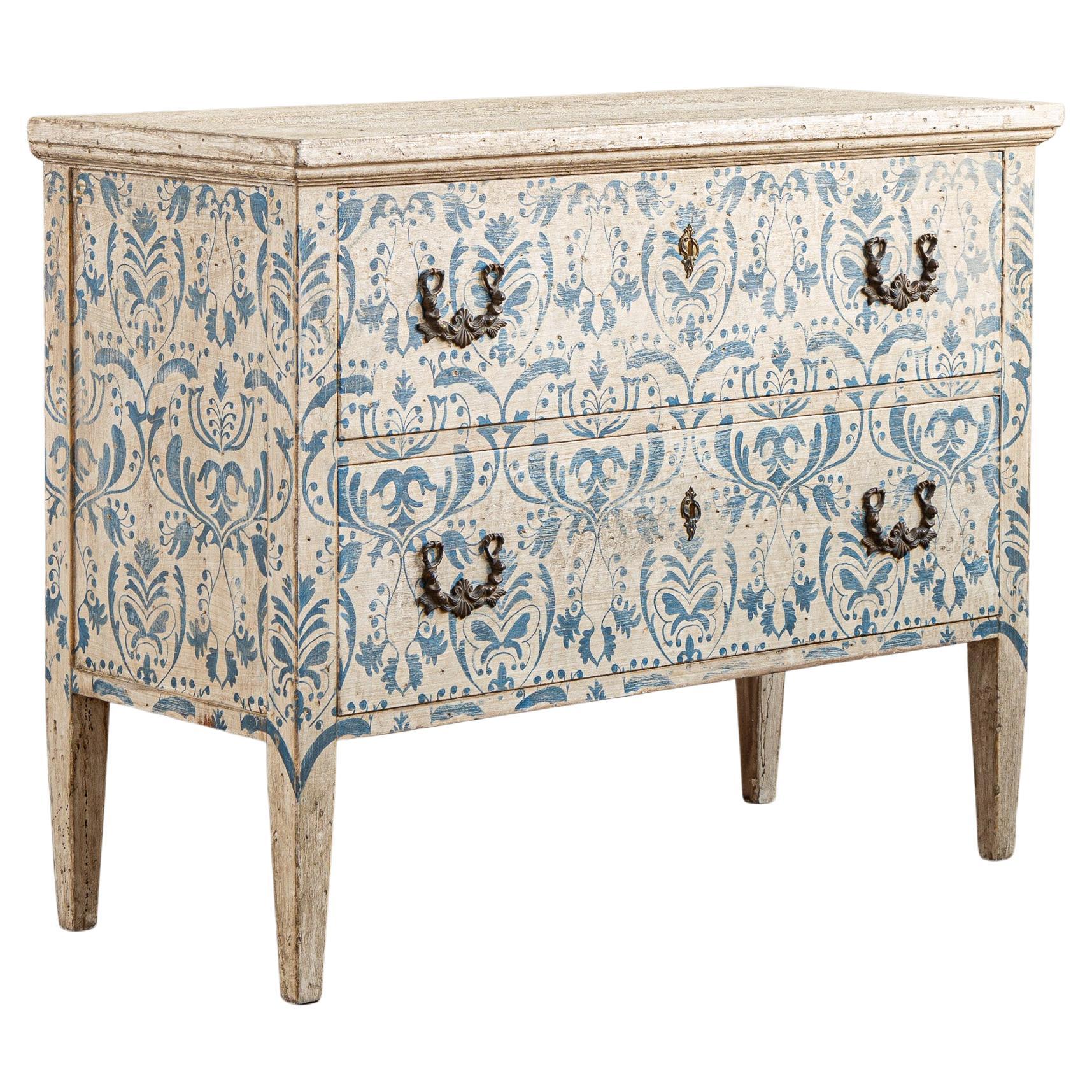Blue & White Florentine Style Hand Painted Italian Chest Of Drawers/Commode For Sale
