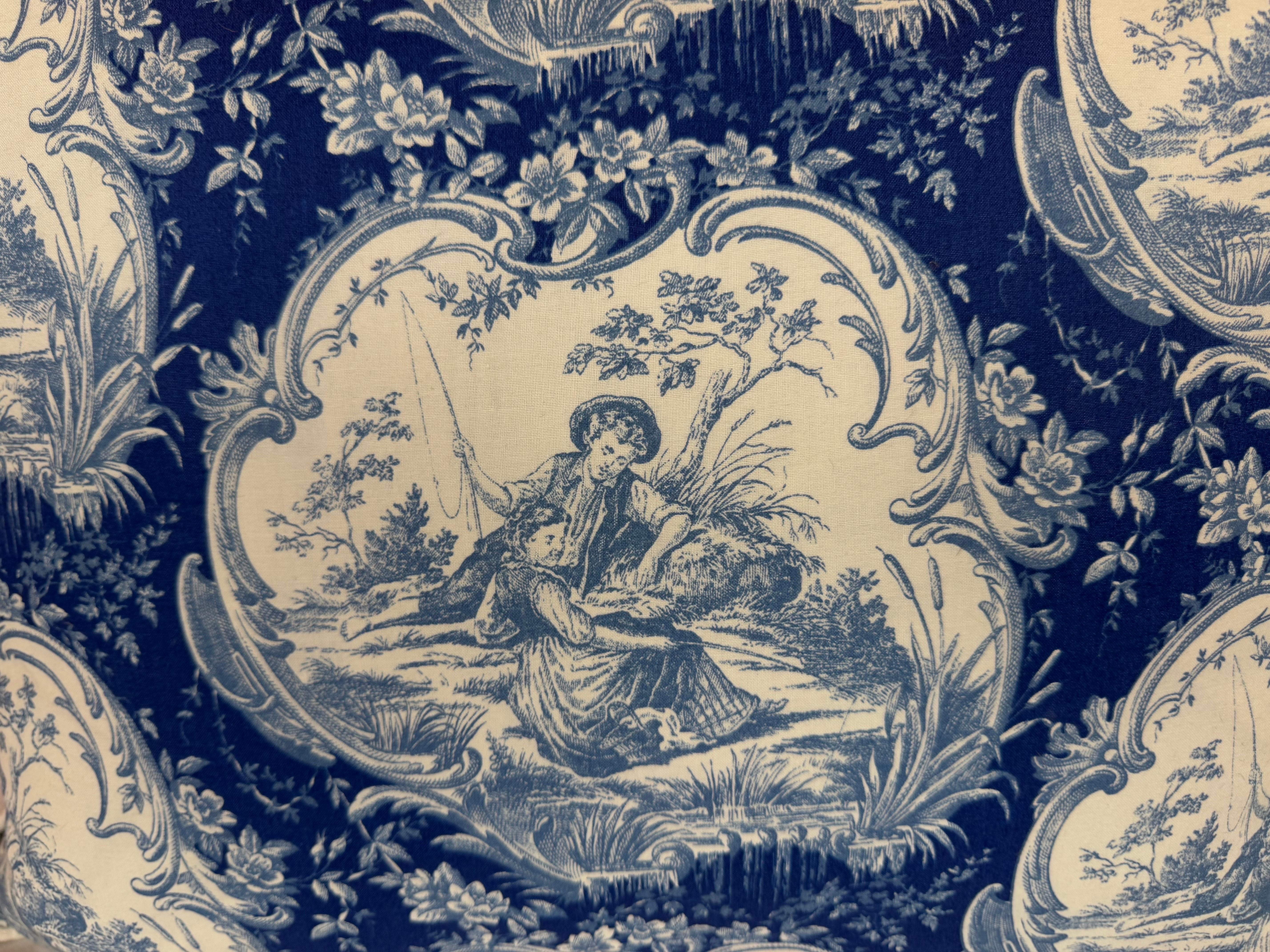 Country Blue & White French Toile Pillow For Sale