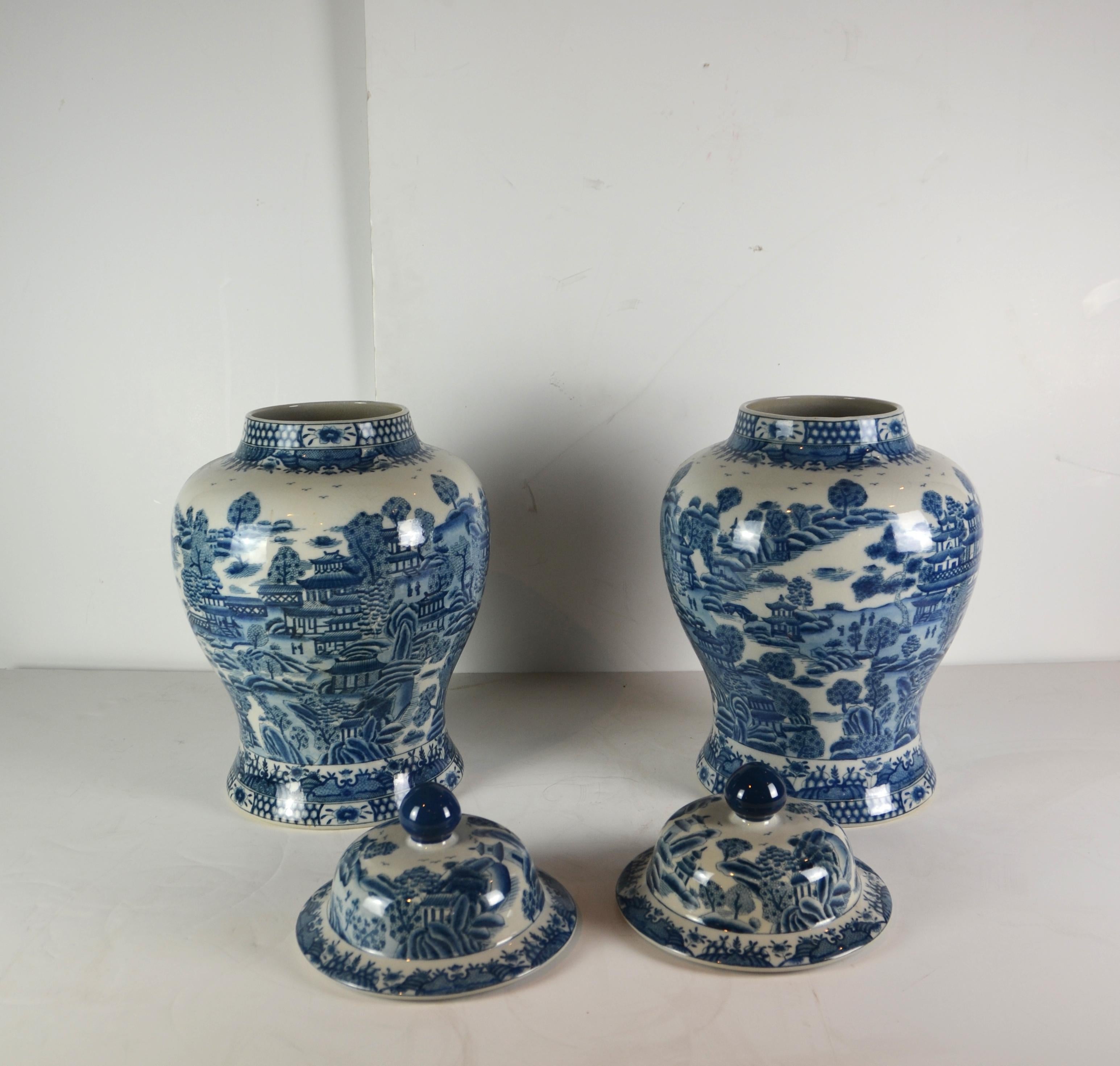 Pair of blue and white Asian ginger jars.