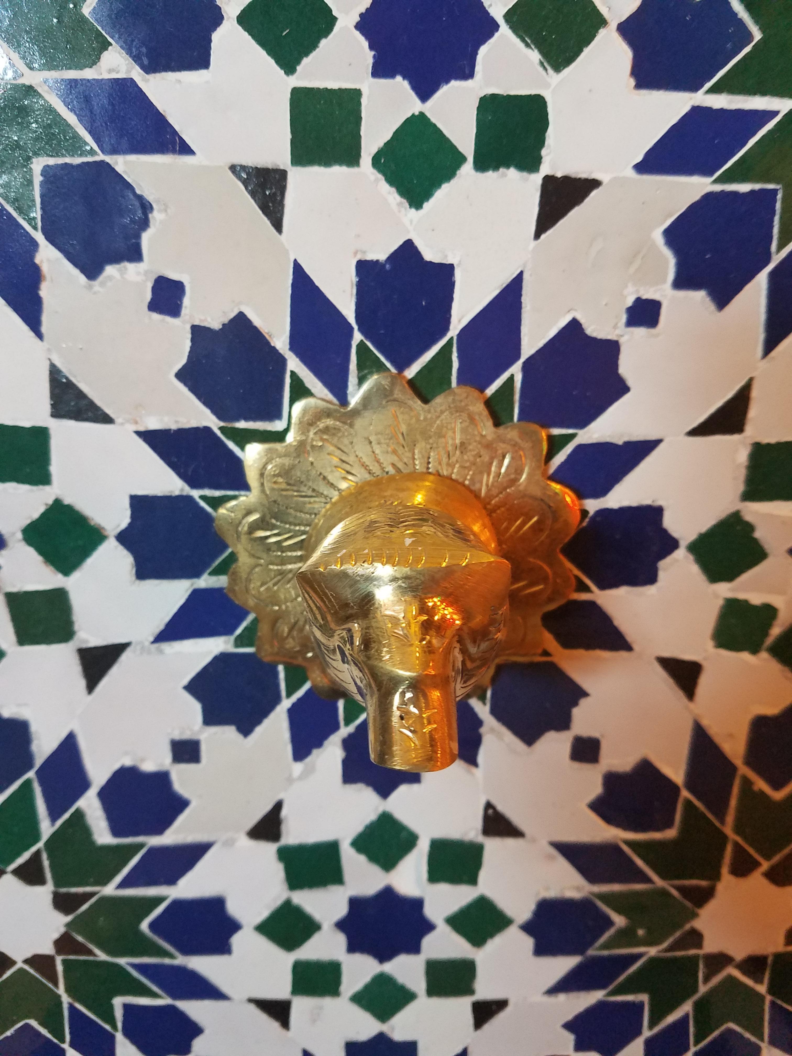 Blue/White/Green Moroccan Mosaic Tile Fountain For Sale 2