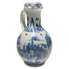 Blauweiße japanische Porzellankanne, Arita, Japan, um 1660-1680.