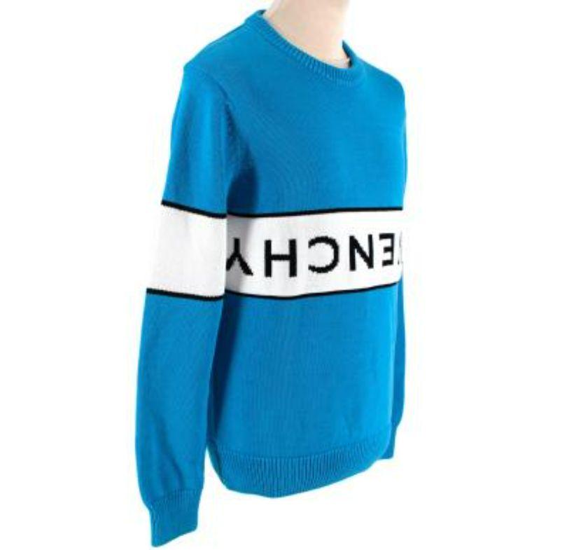 Givenchy Blue & White Logo Intarsia Cotton Jumper For Sale 1
