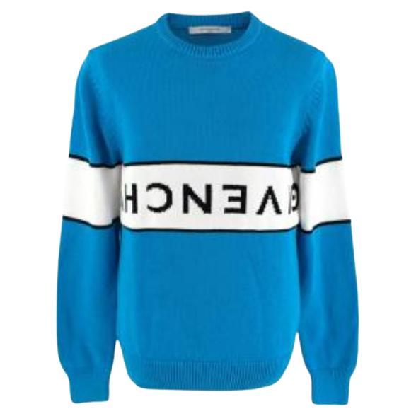 Givenchy Blue & White Logo Intarsia Cotton Jumper For Sale