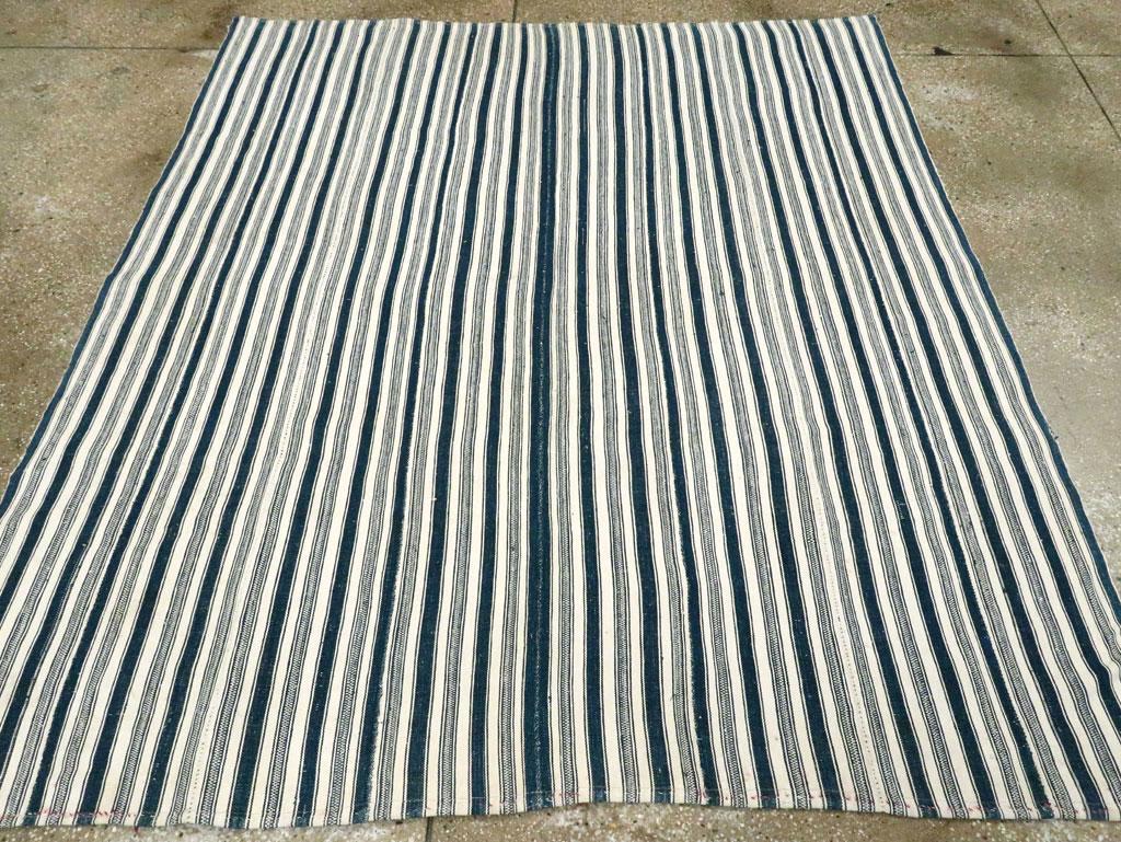 Modern Blue & White Mid-20th Century Handmade Persian Flatweave Kilim Square Accent Rug For Sale