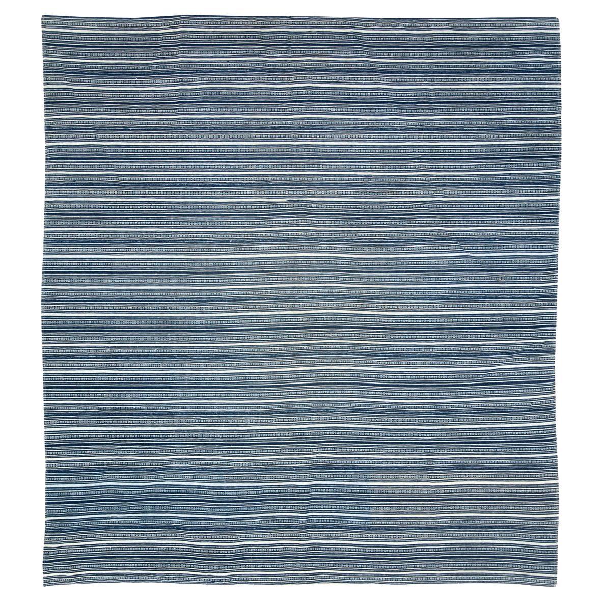 Blue & White Mid-20th Century Handmade Persian Flatweave Kilim Square Accent Rug