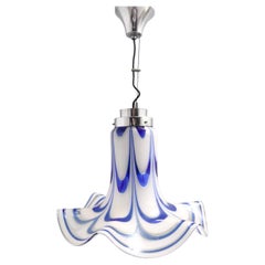 Blue & White Murano Glass Bell Pendant Attributed to Mazzega, Italy, 1970s