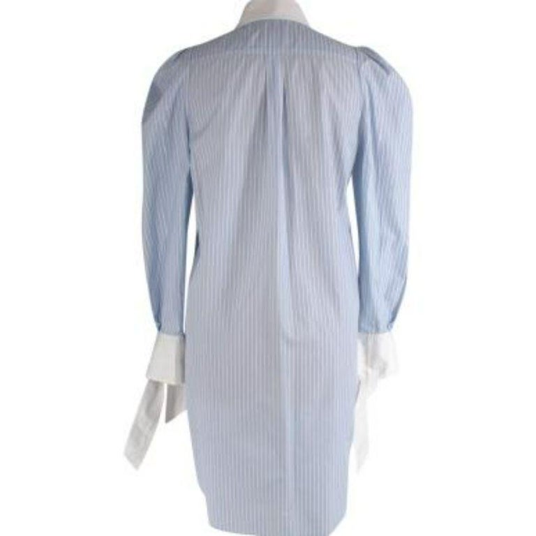 3/4 PUFF SLEEVE CROCHETED PIN STRIPE DRESS WITH SLEEP - BLUE