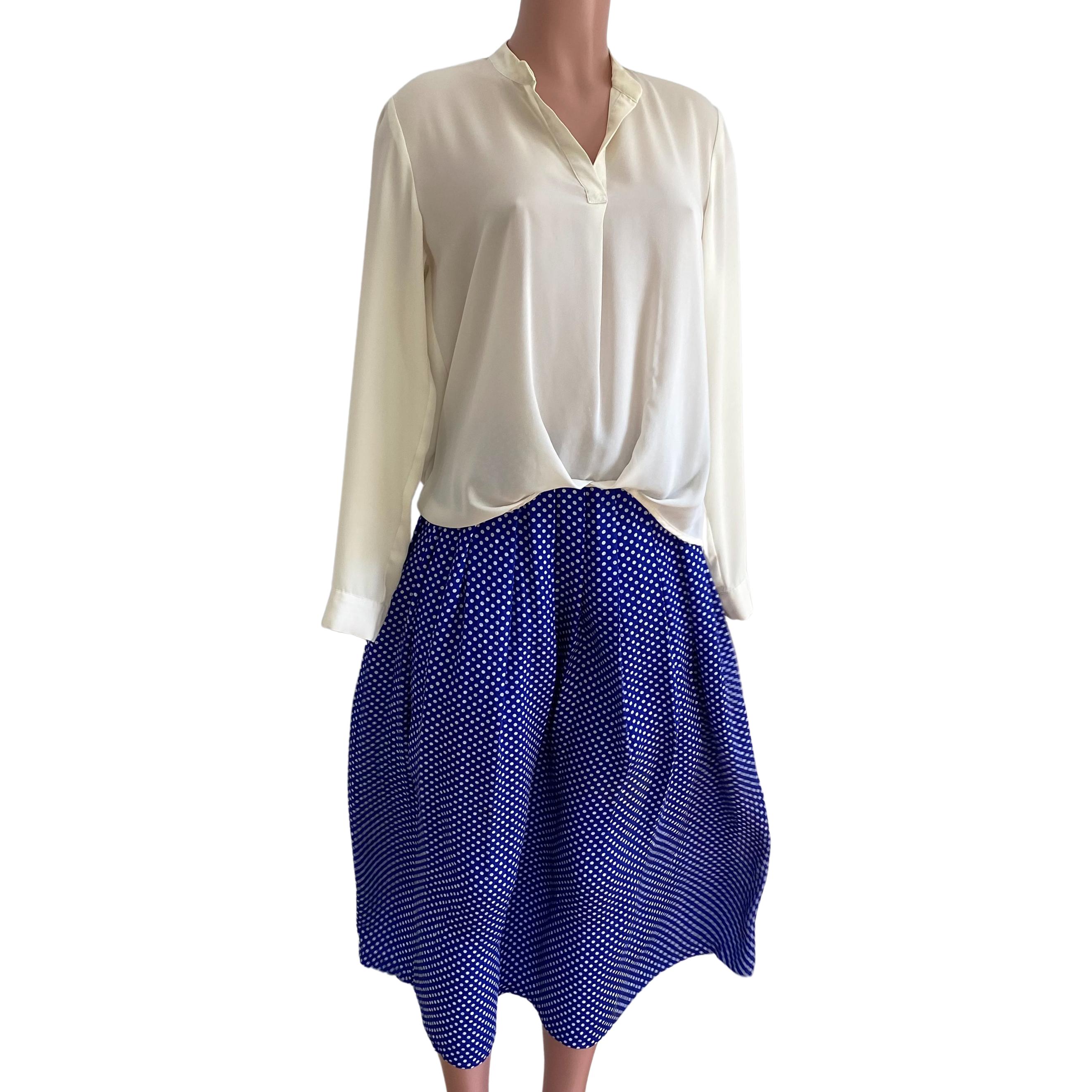 Blue white pintdot box-pleated long silk NELLE skirt NWT Flora Kung For Sale 4