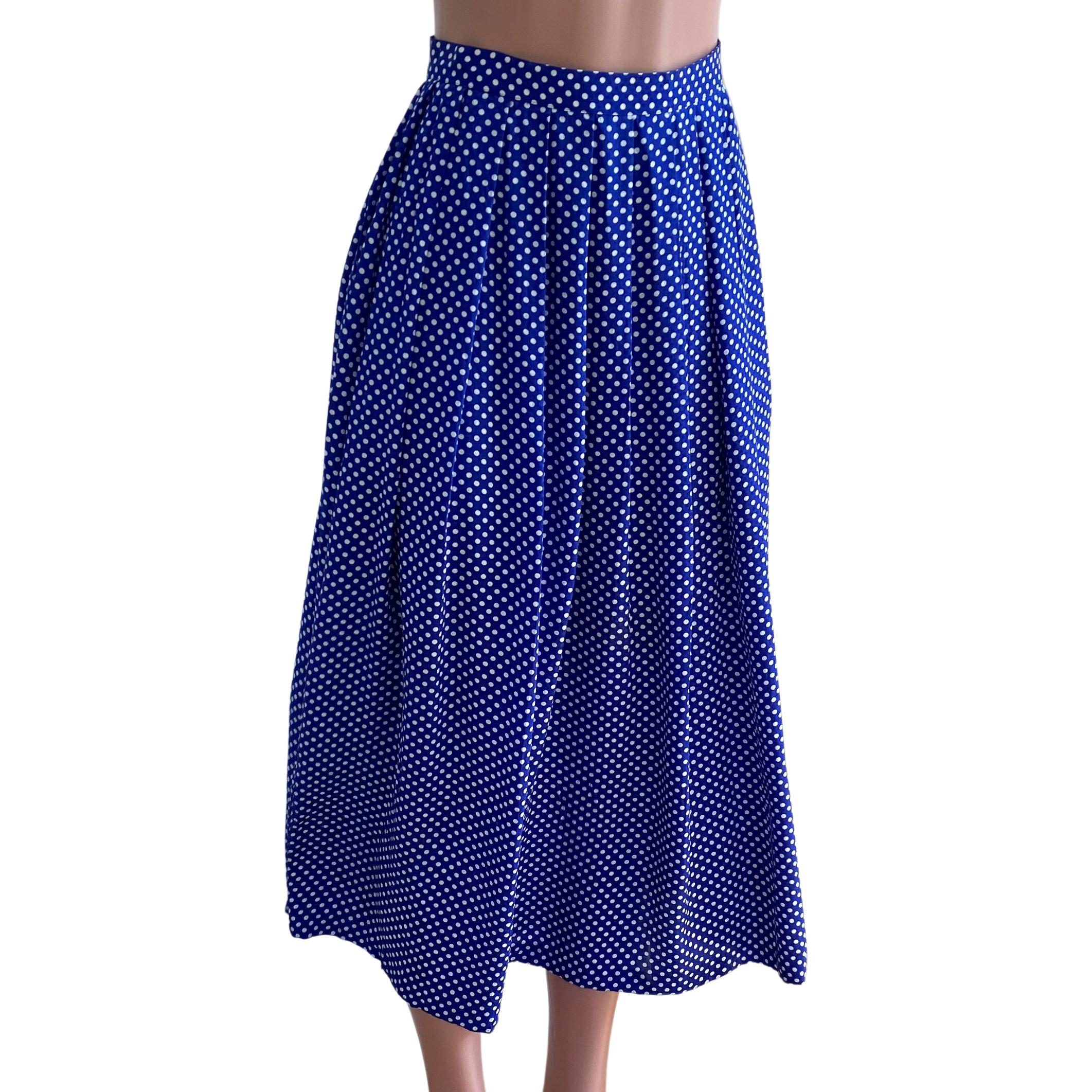 Blue white pintdot box-pleated long silk NELLE skirt NWT Flora Kung In New Condition For Sale In Boston, MA