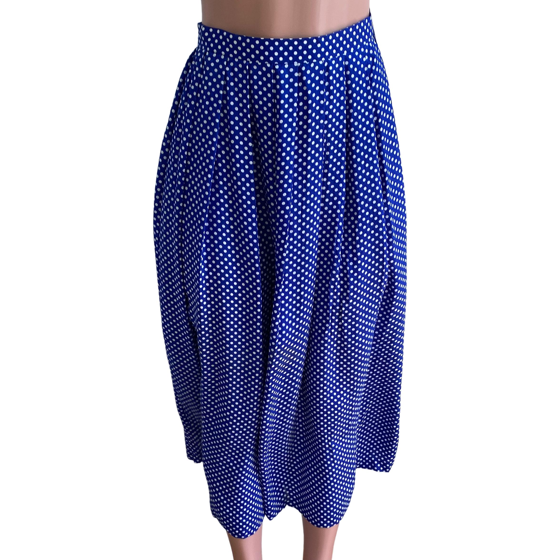 Women's Blue white pintdot box-pleated long silk NELLE skirt NWT Flora Kung For Sale