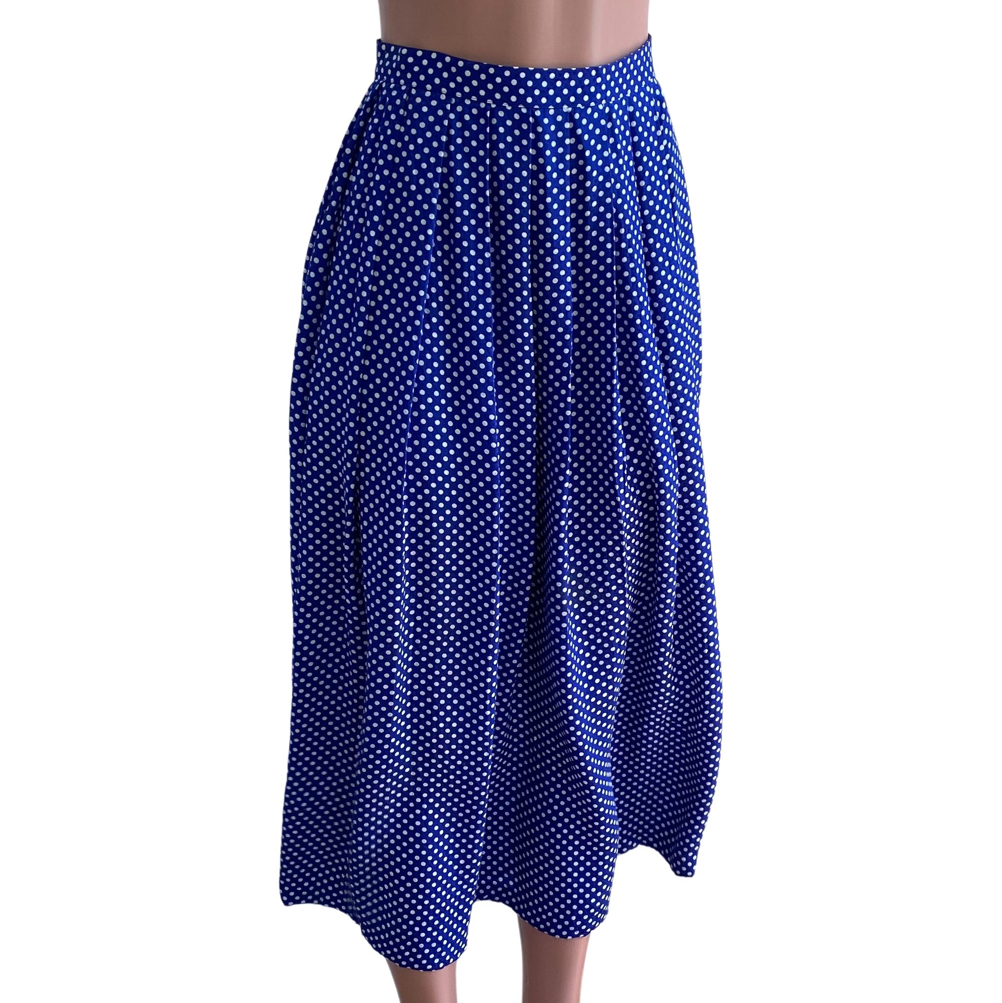 Blue white pintdot box-pleated long silk NELLE skirt NWT Flora Kung For Sale 1