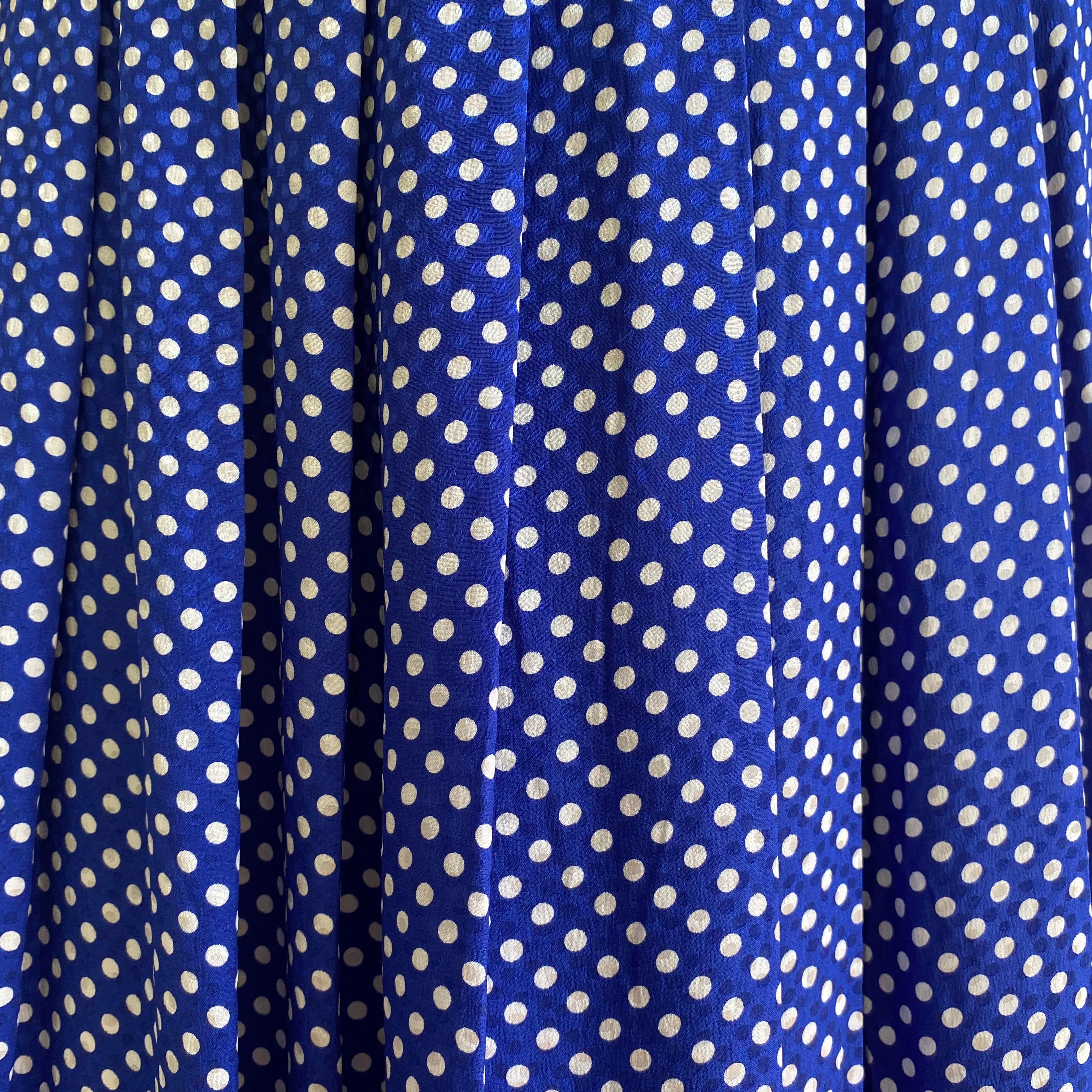 Blue white pintdot box-pleated long silk NELLE skirt NWT Flora Kung For Sale 3