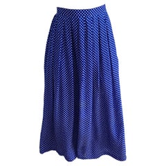 Blue white pintdot box-pleated long silk NELLE skirt NWT Flora Kung