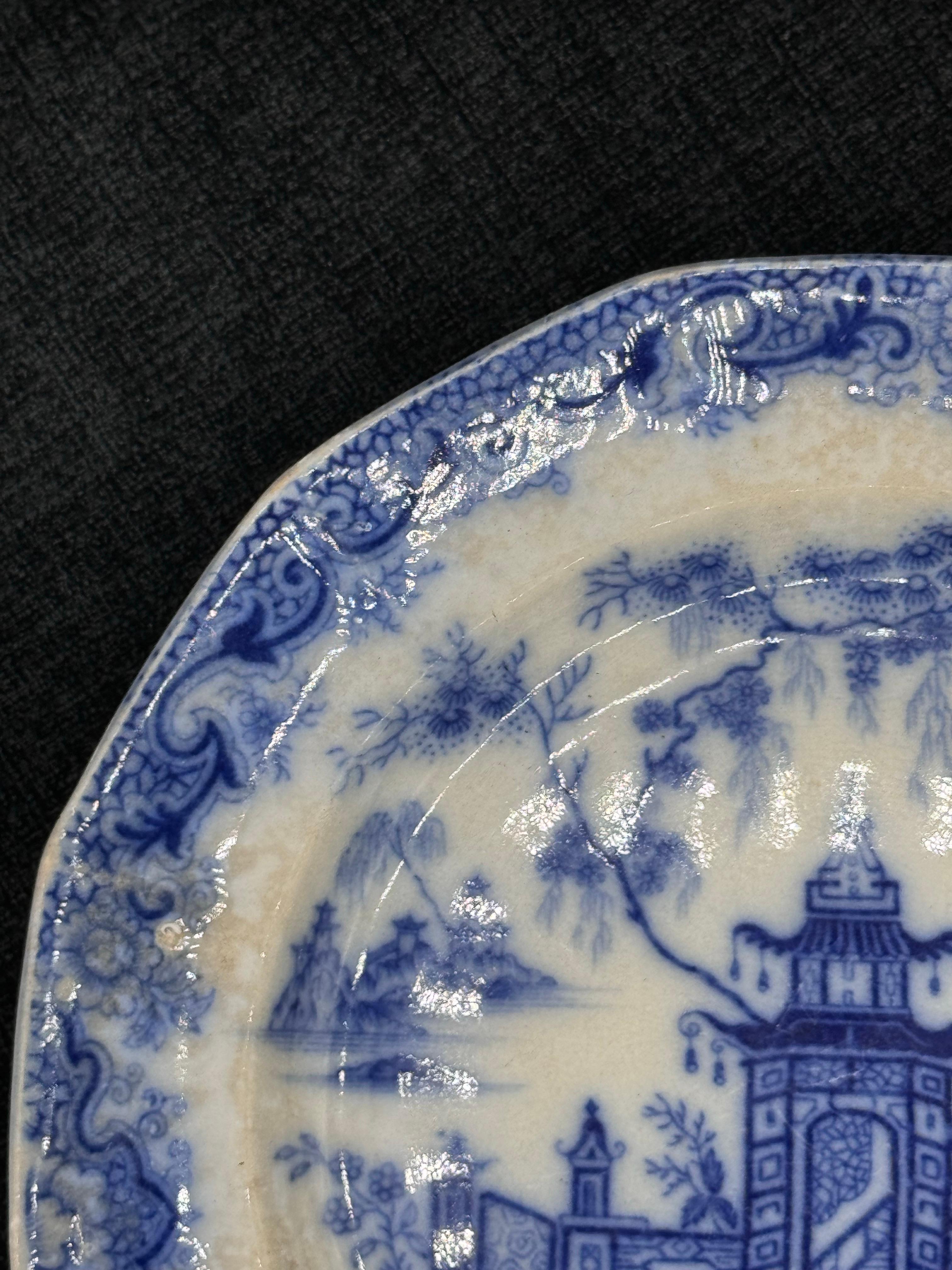 Blau-weißer Teller 8.25 Staffordshire Transferware Whampoa Muster (William IV.) im Angebot