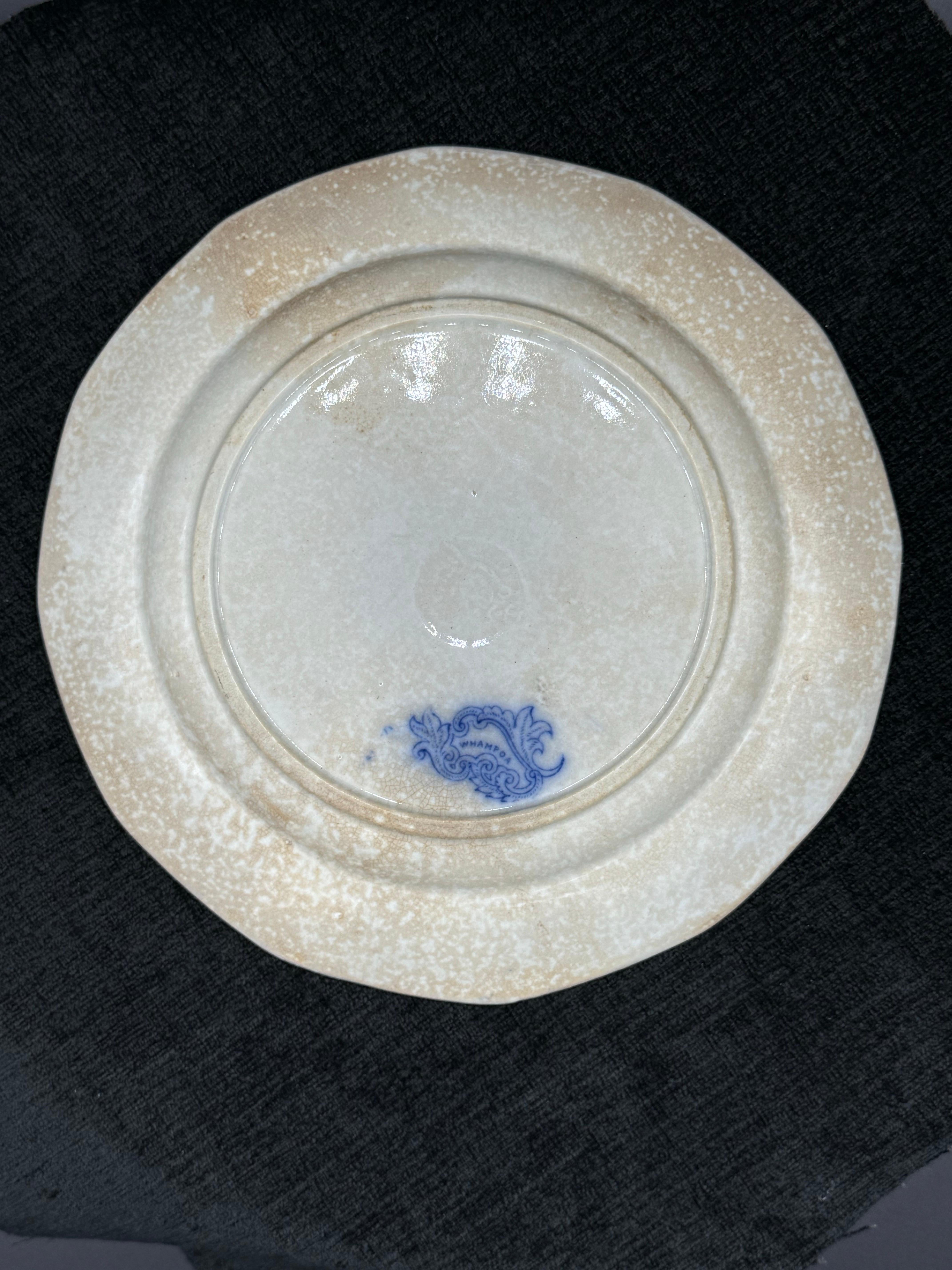 Blau-weißer Teller 8.25 Staffordshire Transferware Whampoa Muster (19. Jahrhundert) im Angebot