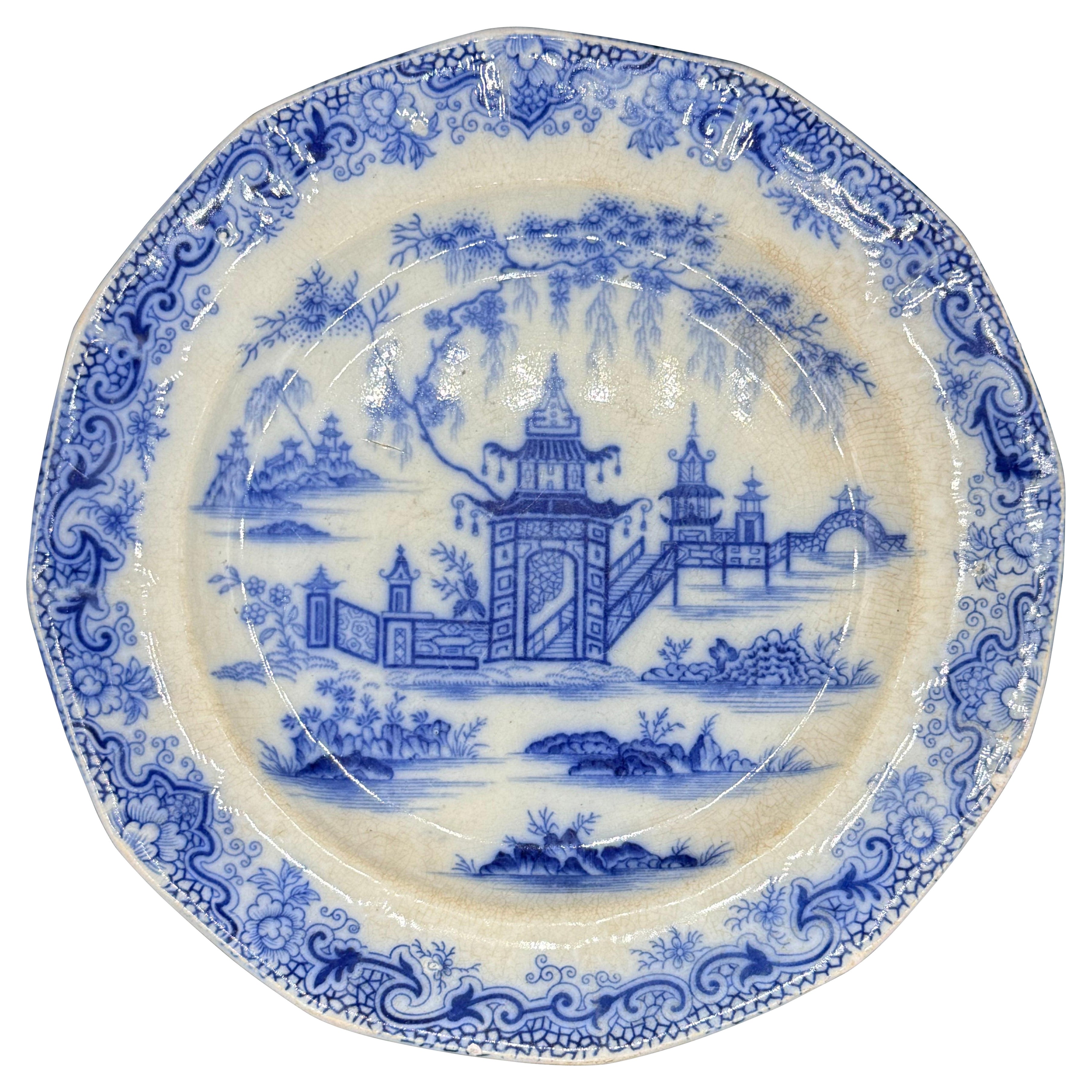 Blau-weißer Teller 8,25" Staffordshire Whampoa-Muster Transferware
