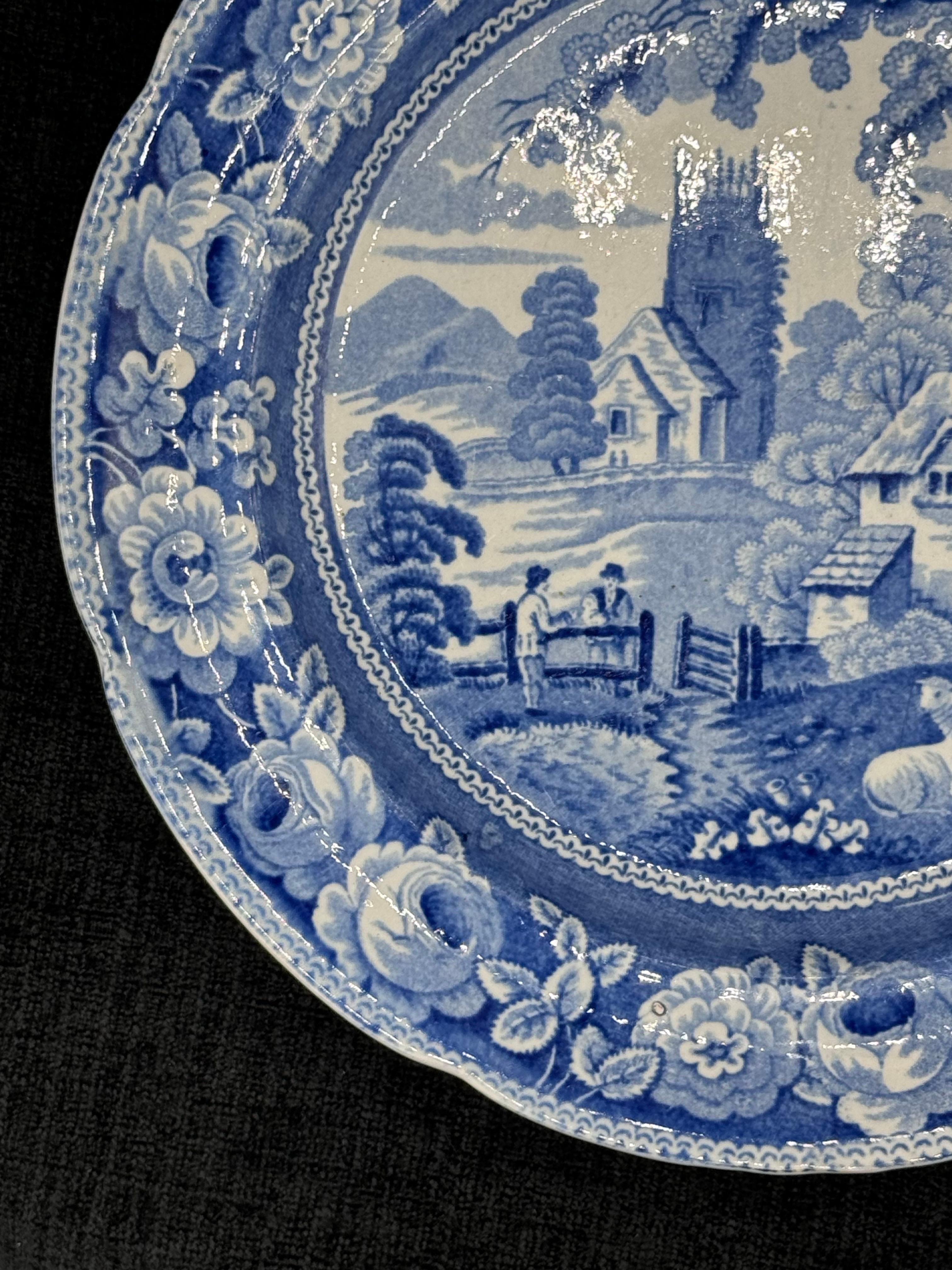 English Blue & White plate 8.5” Staffordshire Transferware For Sale