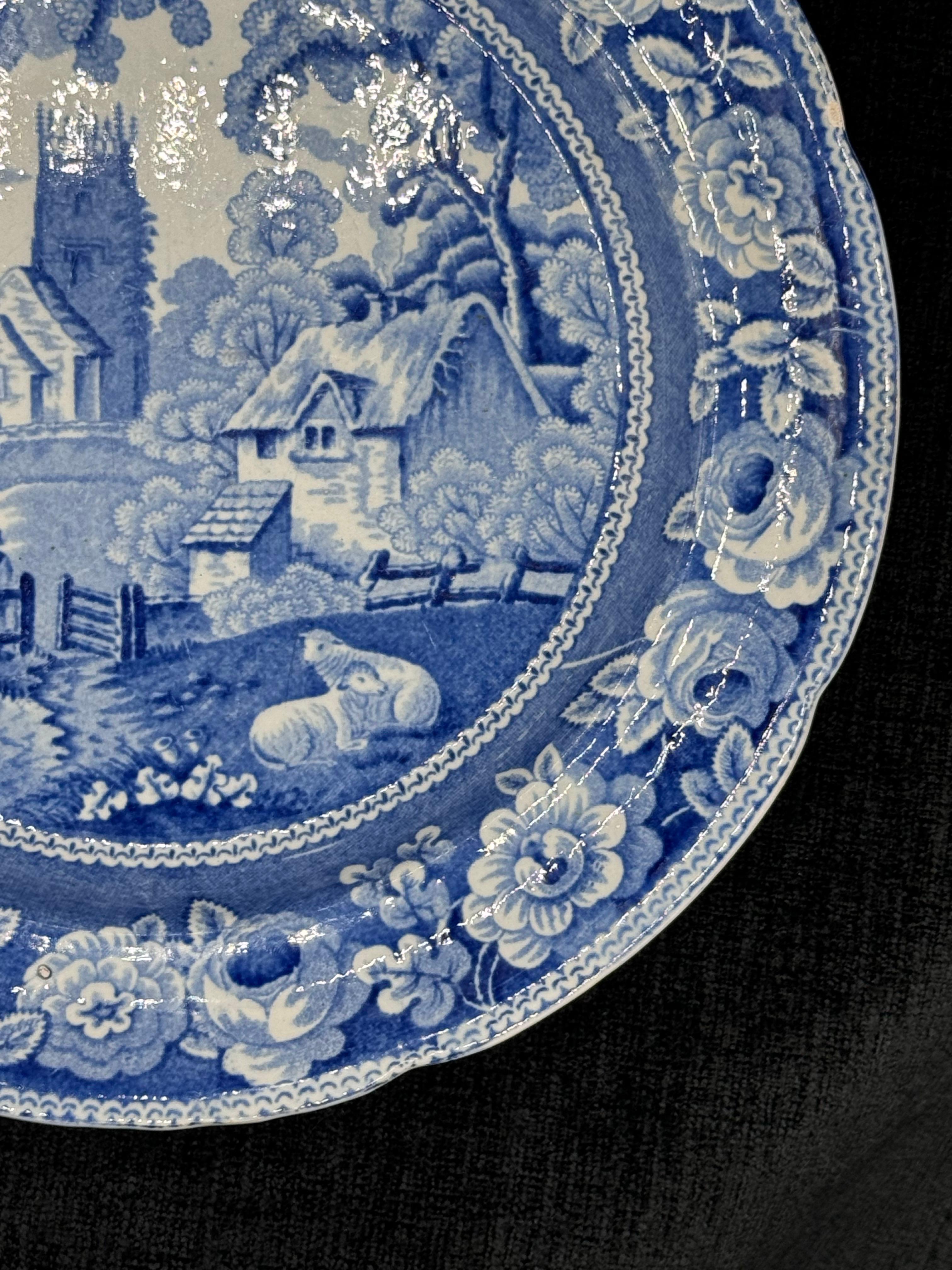 Blue & White plate 8.5” Staffordshire Transferware In Good Condition For Sale In Huntington, NY