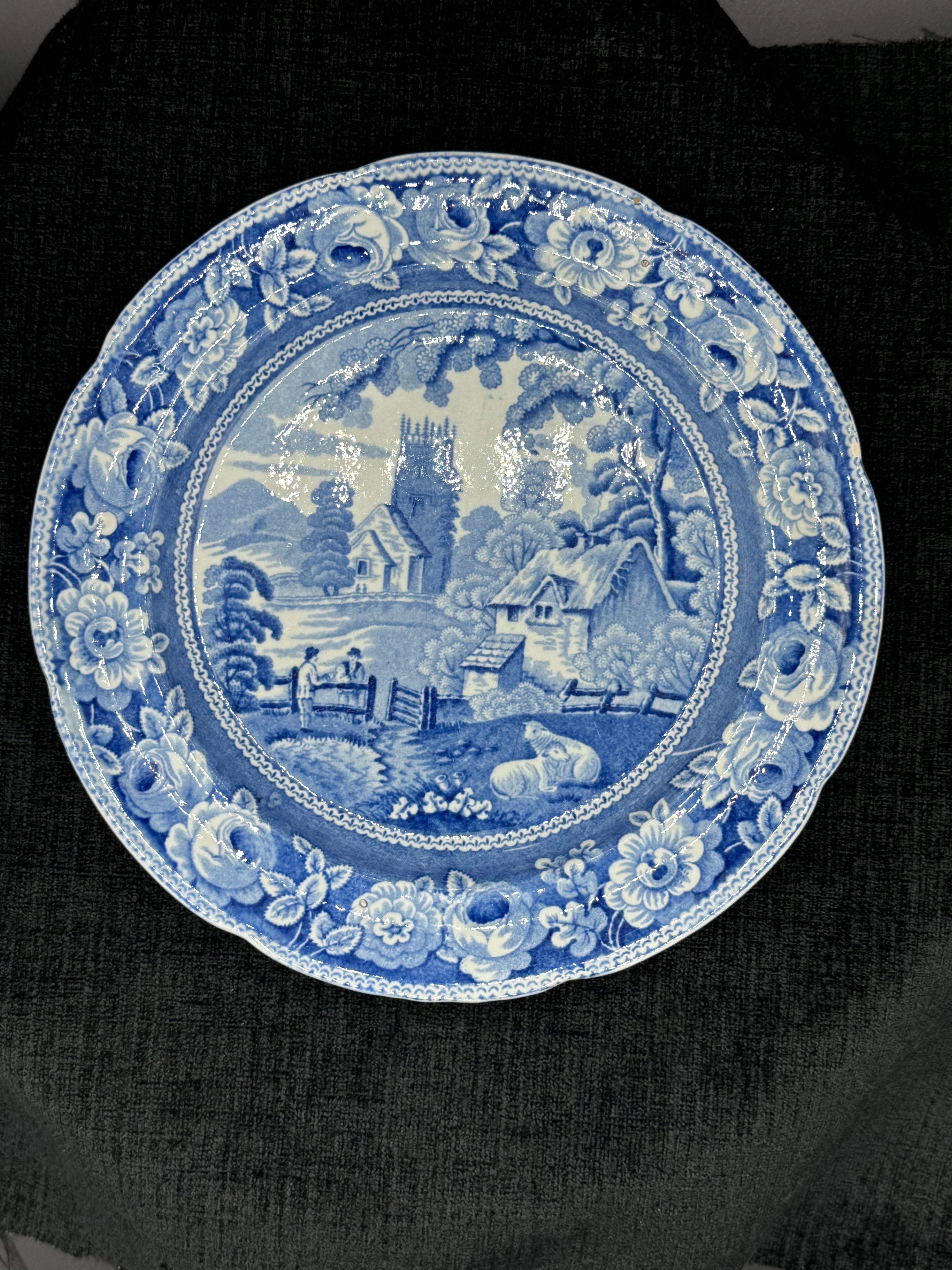 Blue & White plate 8.5” Staffordshire Transferware For Sale 1