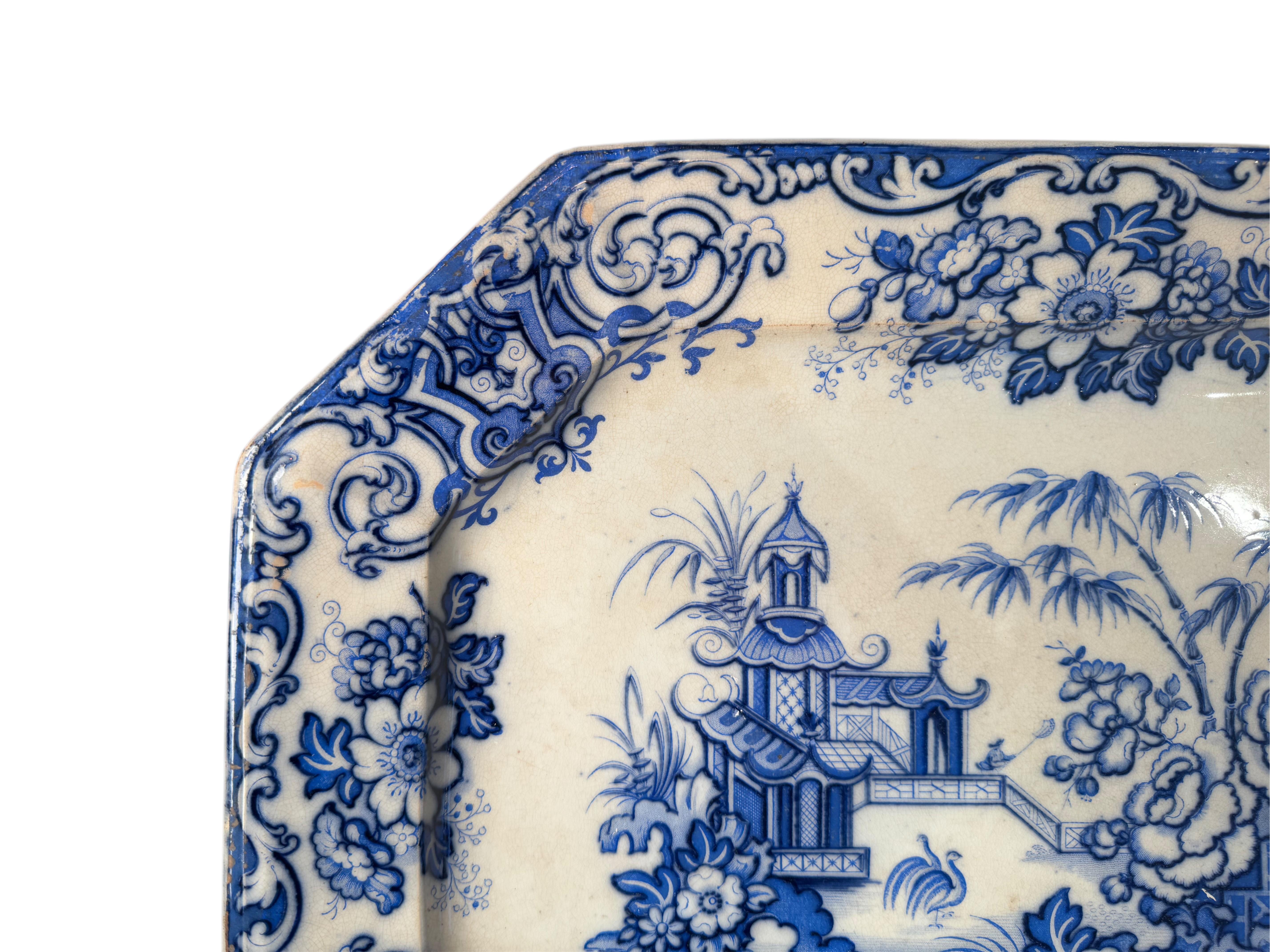Chinoiseries Plateau bleu et blanc 
Service de transfert Simla Pattern de Thomas Walker en vente