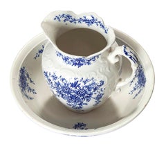 Blue & White Porcelain Pitcher & Bowl
