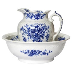 Blue & White Porcelain Pitcher & Bowl