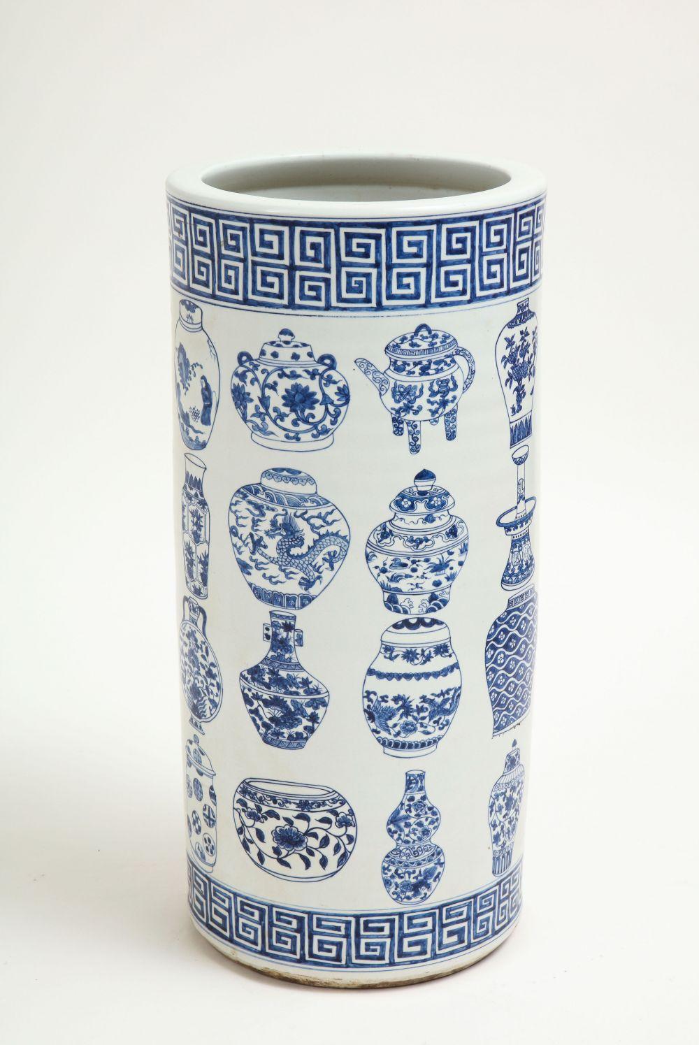 blue and white porcelain umbrella stand