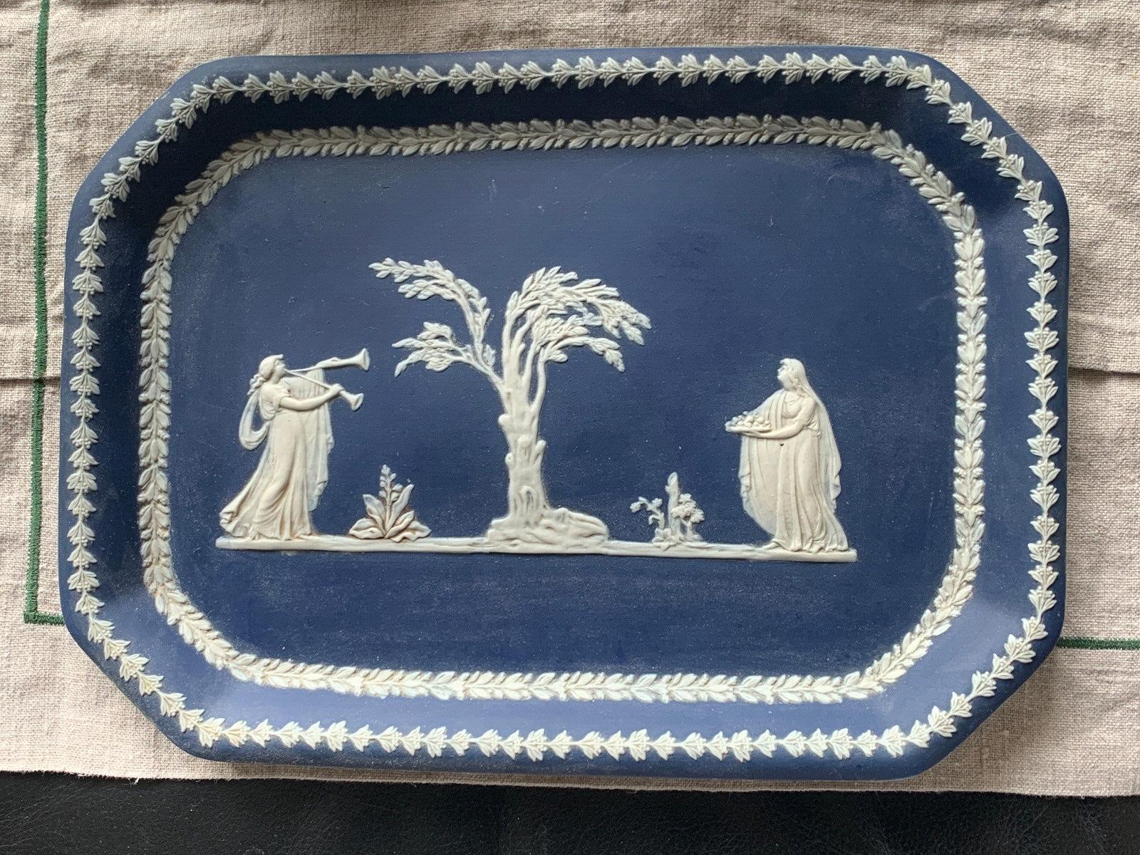 Adams Blue & White Pottery 
Pls. Note this is ( Thick and heavy white traditional pottery - not porcelain )
and is a beautiful dressing table display tray which would be sat between a pair of matching candlesticks - from the designed range -