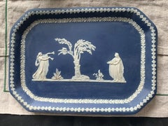 Bandeja de tocador de jasperware azul cobalto de William Adams & Sons, de la época victoriana tardía