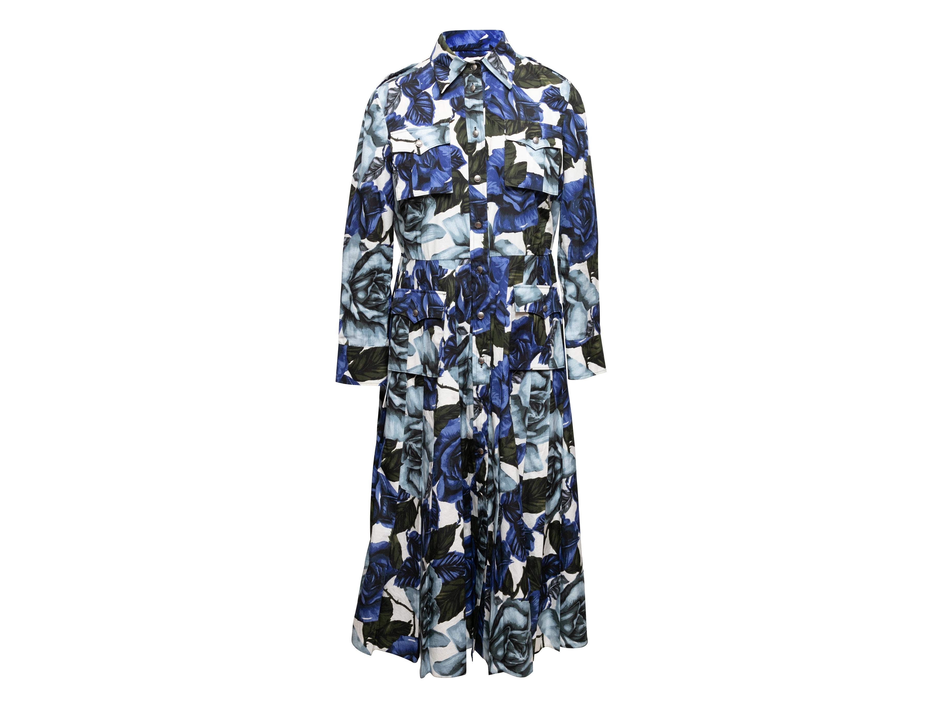 Blue & White Prada Rose Print Maxi Dress Size IT 44 For Sale 2