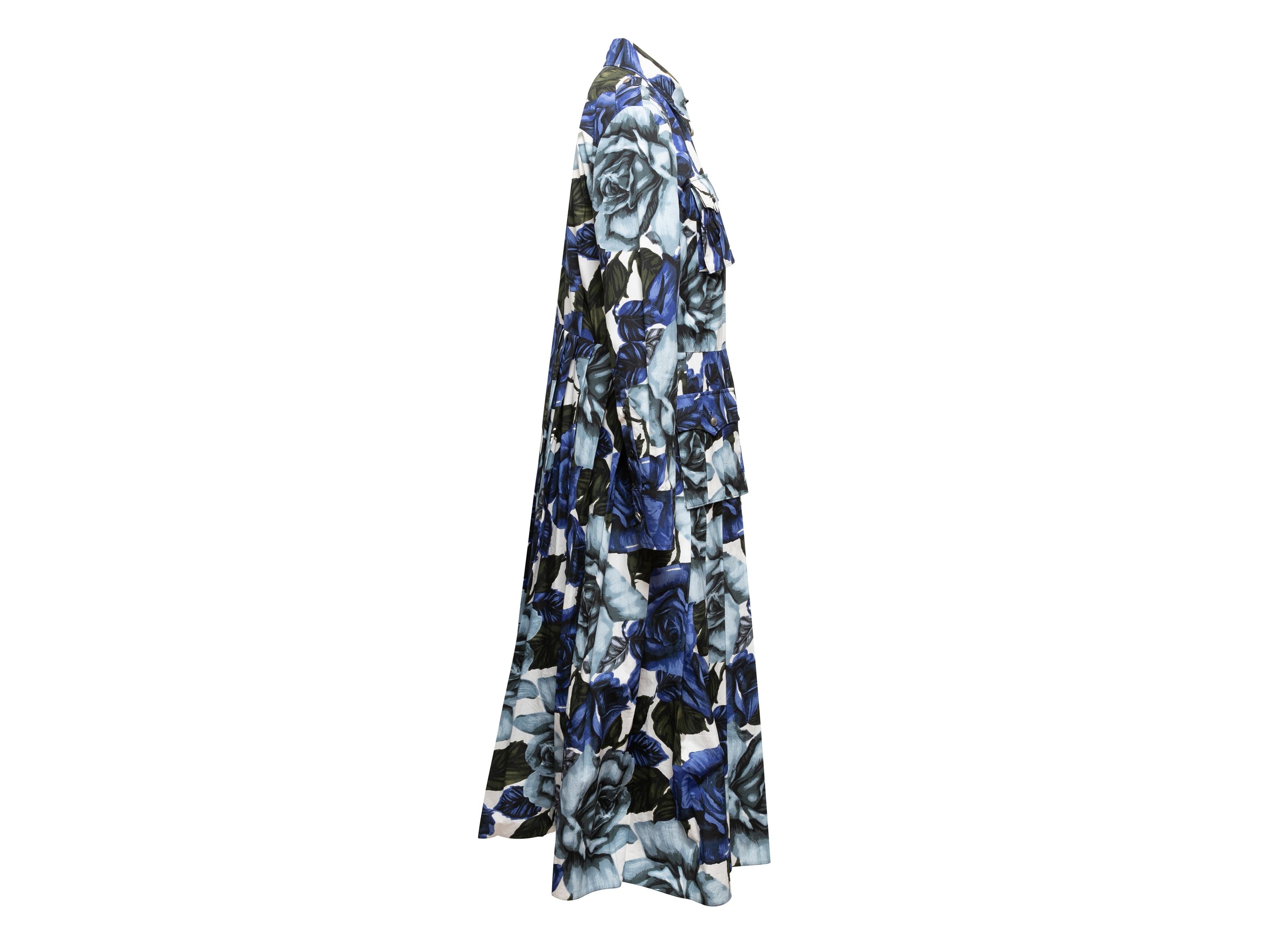 Blue & White Prada Rose Print Maxi Dress Size IT 44 For Sale 3