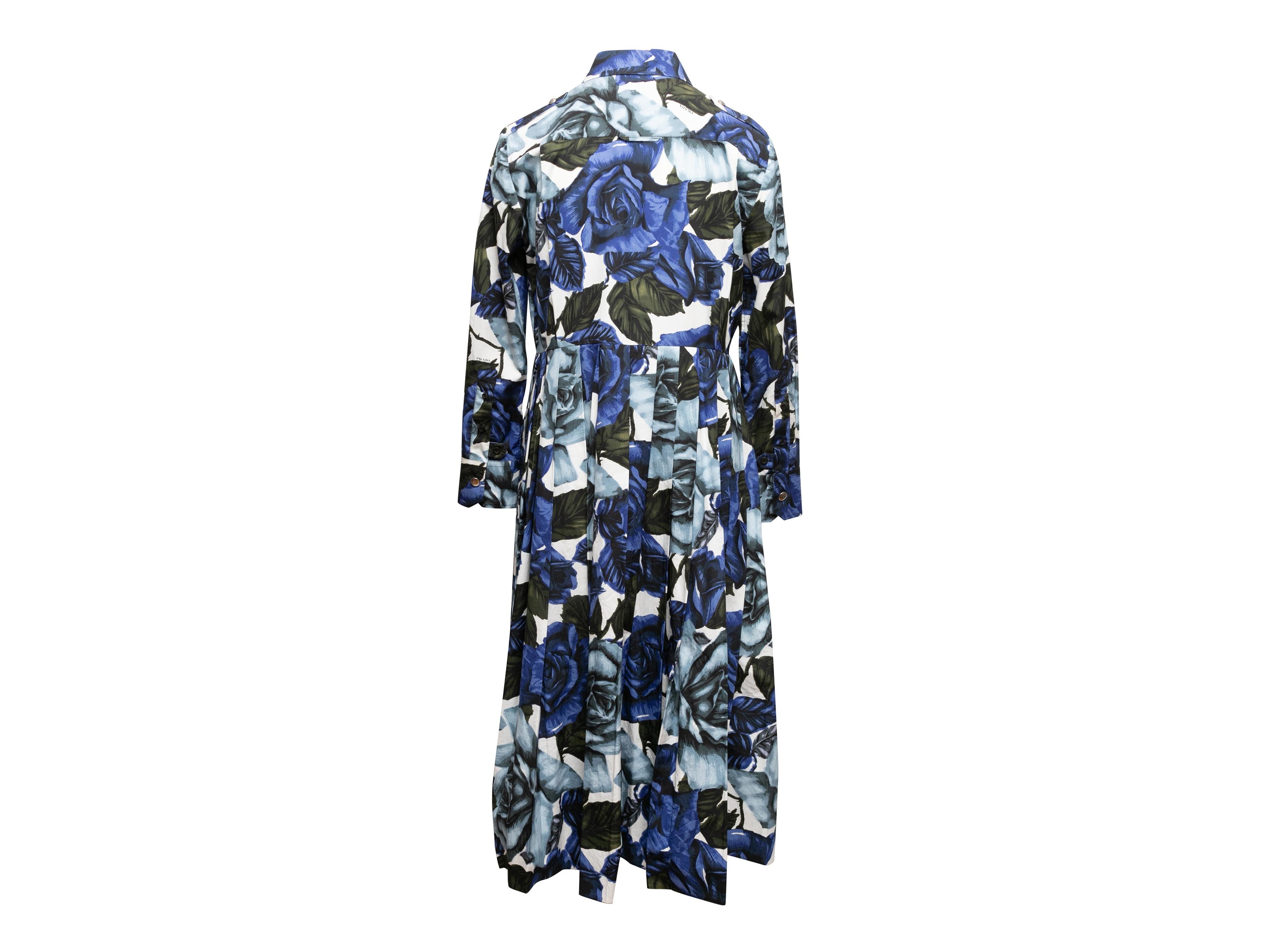 Blue & White Prada Rose Print Maxi Dress Size IT 44 For Sale 4