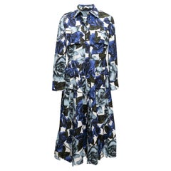Used Blue & White Prada Rose Print Maxi Dress Size IT 44