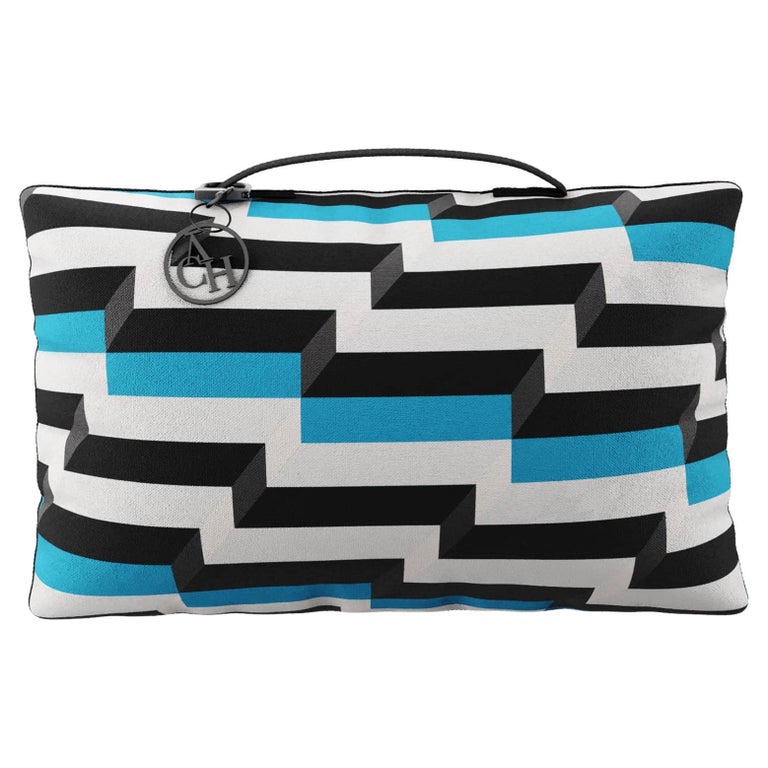 Blue White Rectangle Pillow, Modern EyeCatching Cushion For Sale at