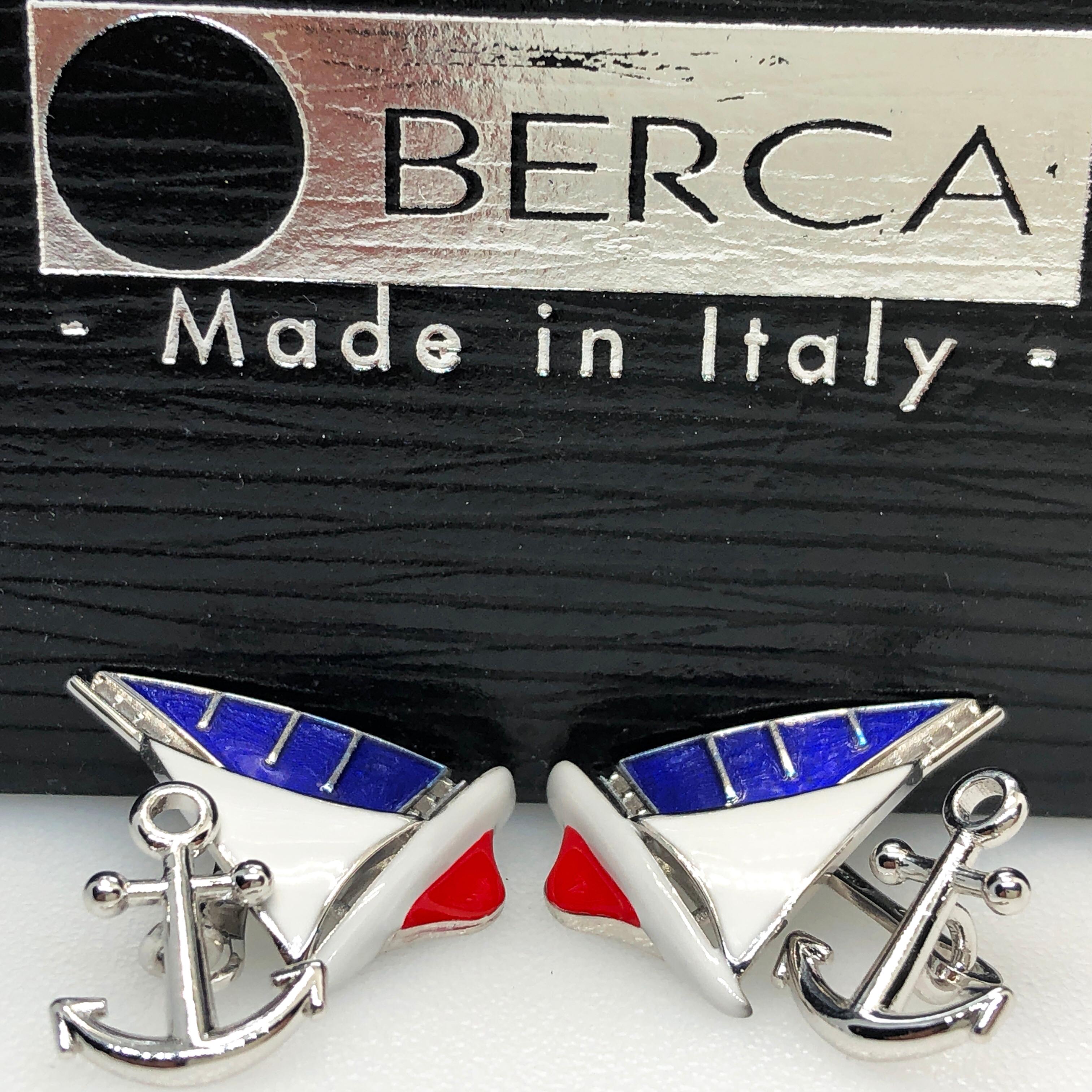 Berca Blue White Red Sailing Boat Little Anchor Back Sterling Silver Cufflinks 7