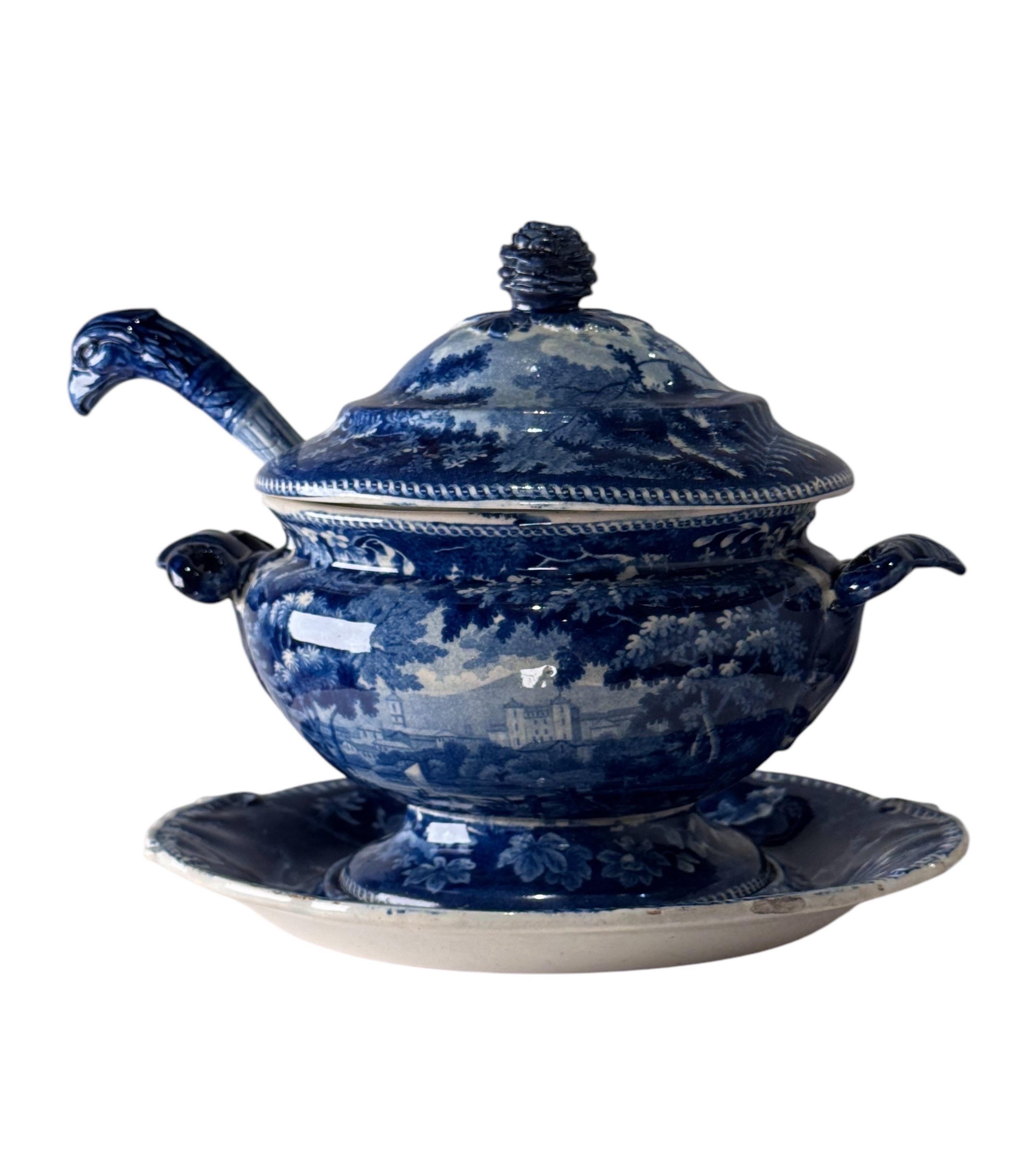 Blue & White Ridgway Sauce Tureen Staffordshire   
(Italian Scenery) For Sale 5