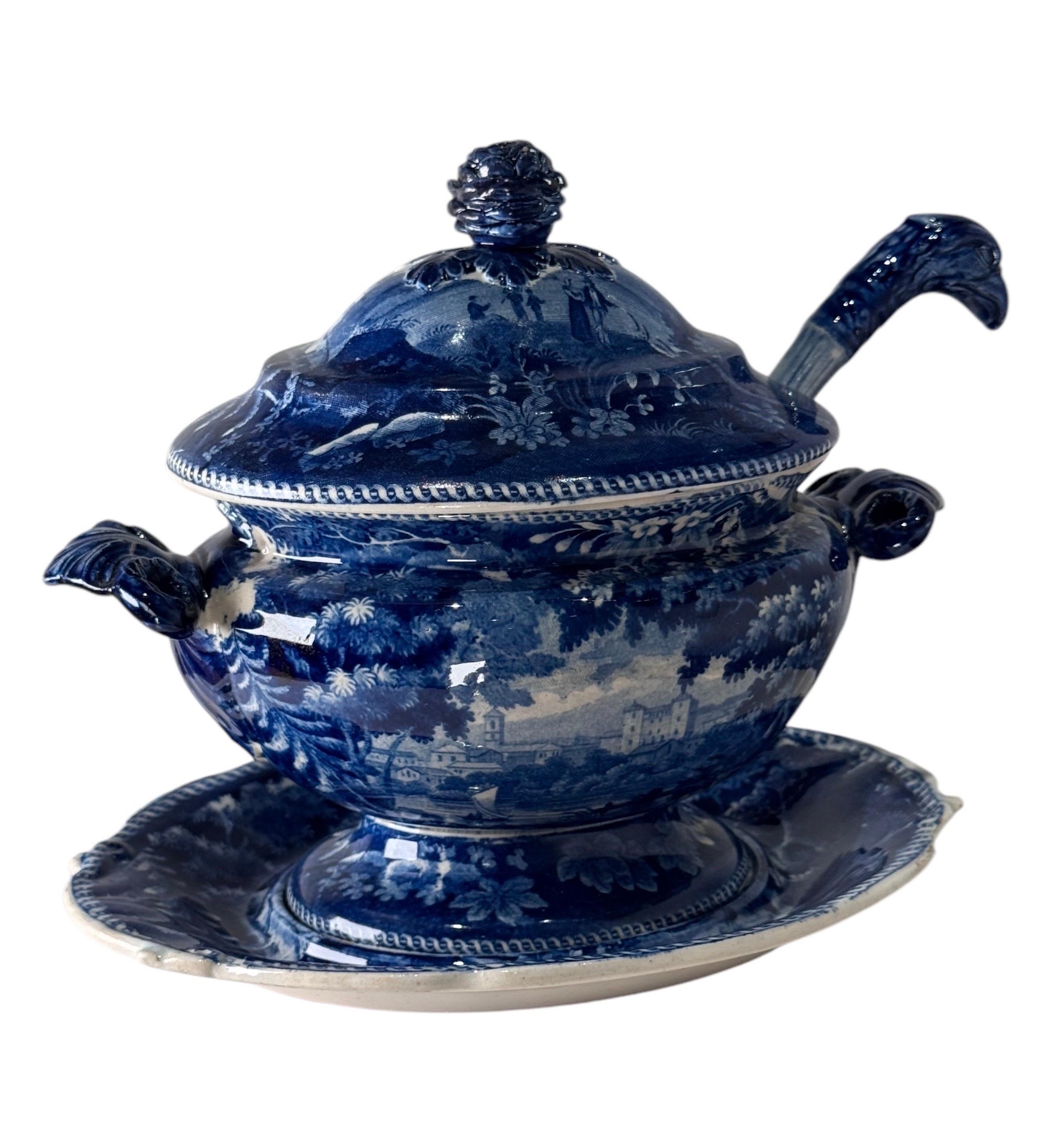 Blue & White Ridgway Sauce Tureen Staffordshire   
(Italian Scenery) For Sale 8