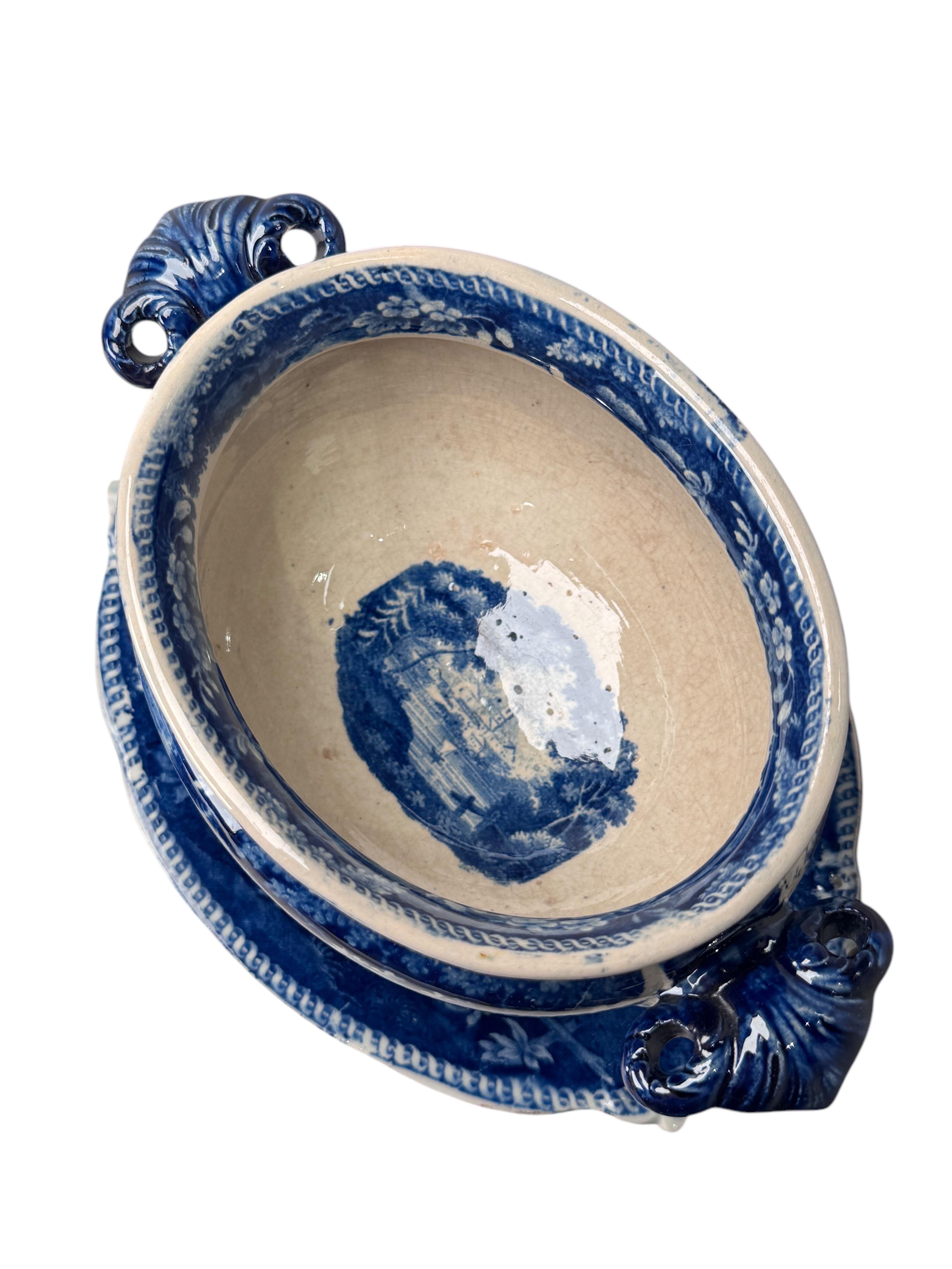 Blue & White Ridgway Sauce Tureen Staffordshire   
(Italian Scenery) For Sale 10