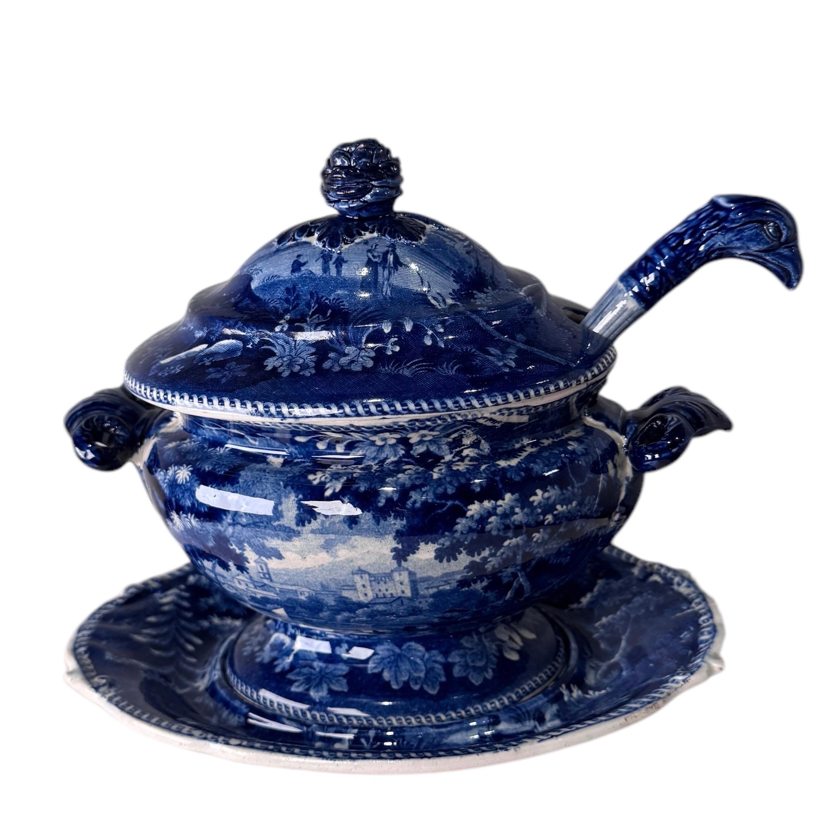 Blue & White Ridgway Sauce Tureen Staffordshire   
(Italian Scenery) For Sale 11