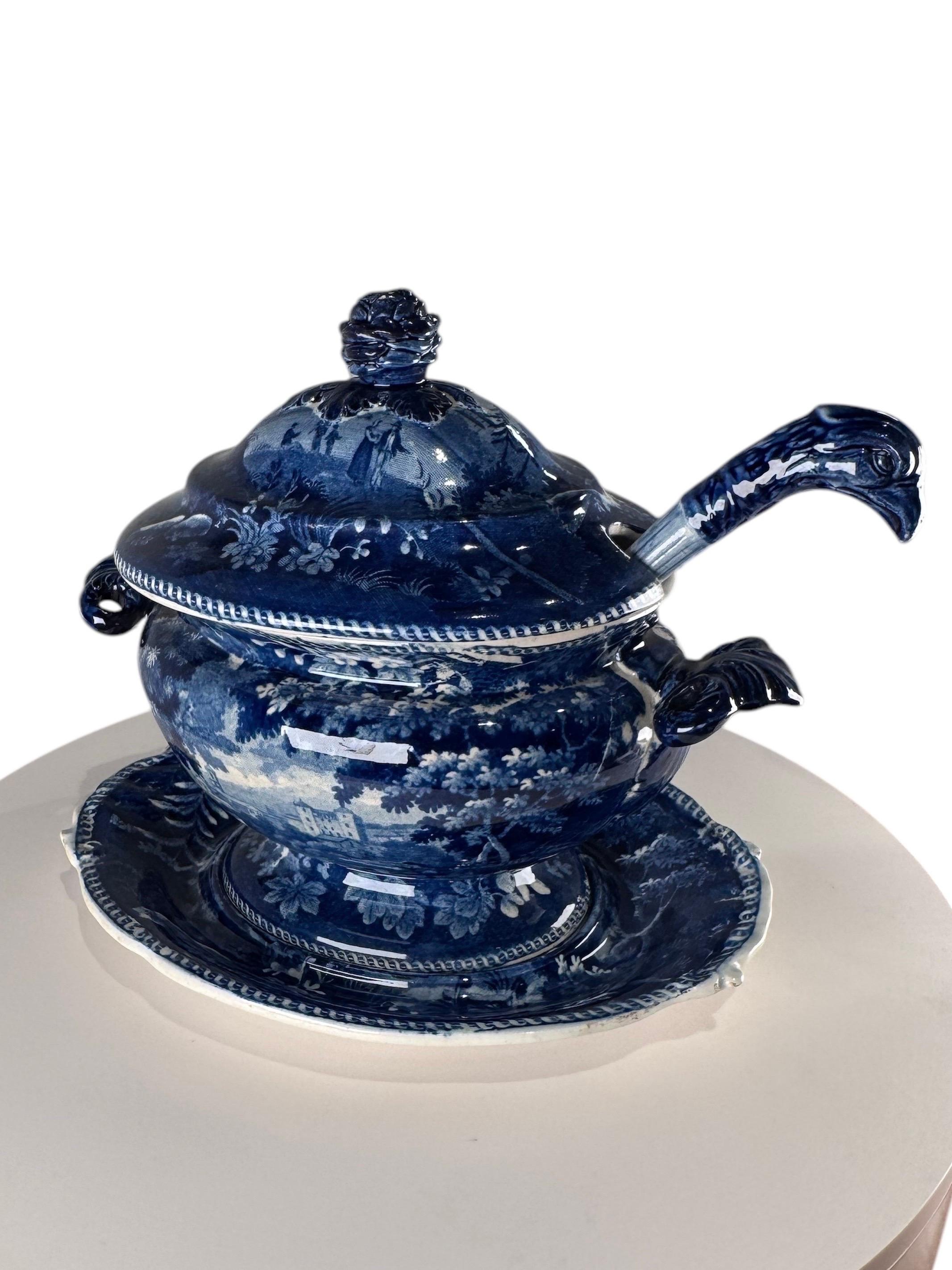 William IV Blue & White Ridgway Sauce Tureen Staffordshire   
(Italian Scenery) For Sale