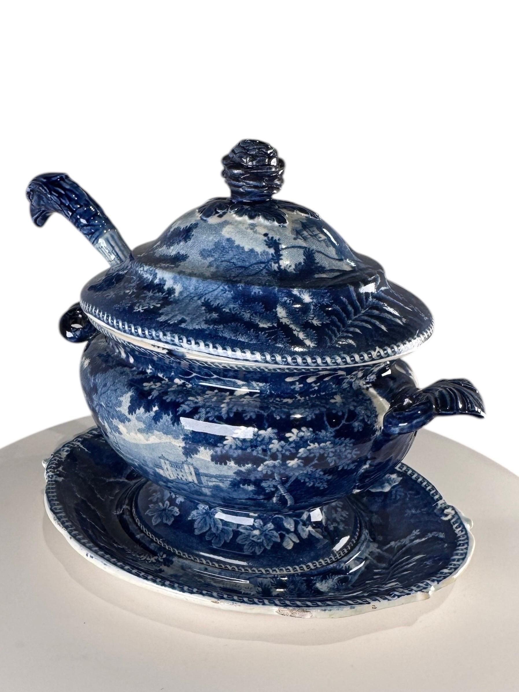 Fired Blue & White Ridgway Sauce Tureen Staffordshire   
(Italian Scenery) For Sale