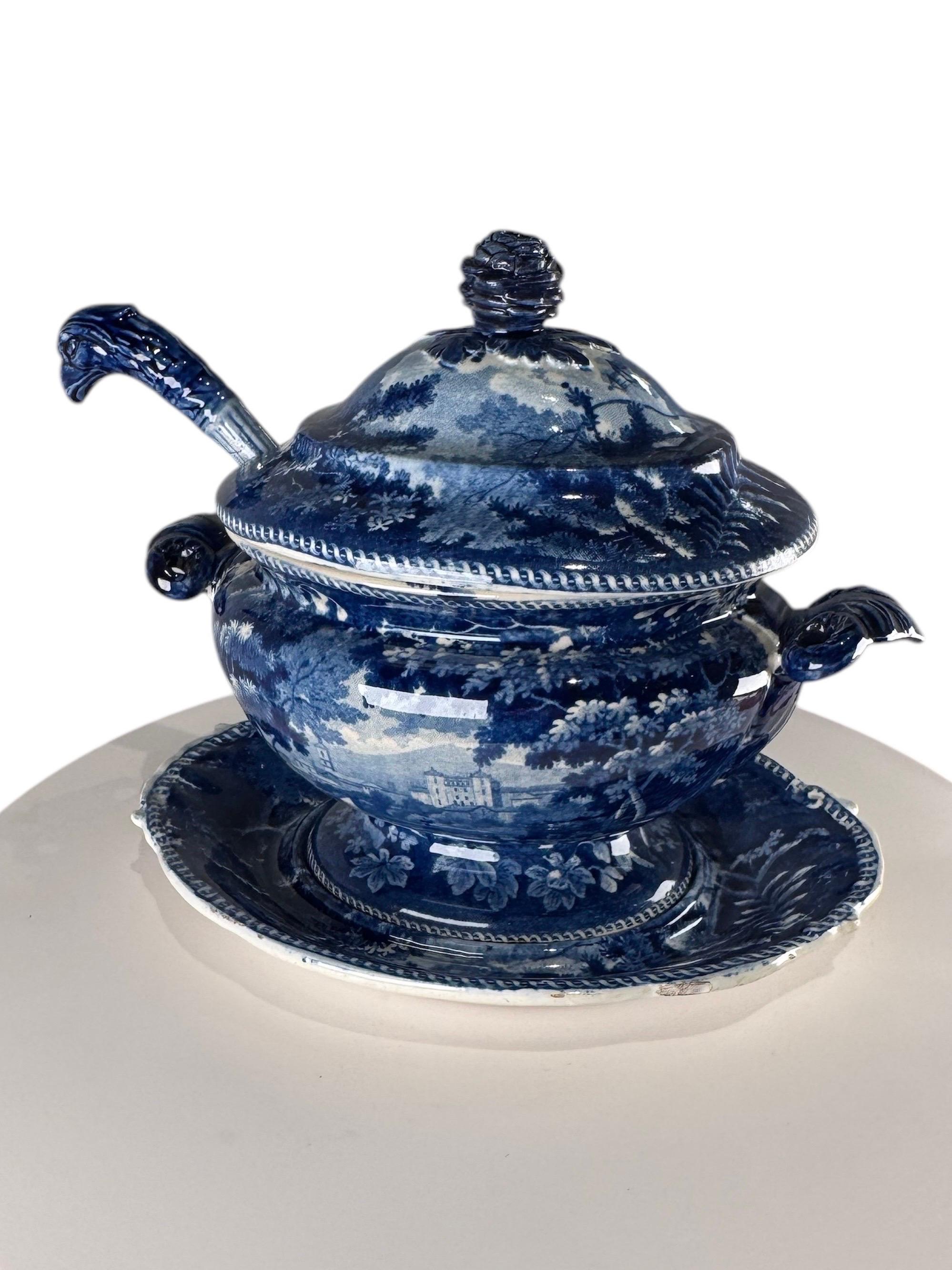 Blue & White Ridgway Sauce Tureen Staffordshire   
(Italian Scenery) In Good Condition For Sale In Huntington, NY