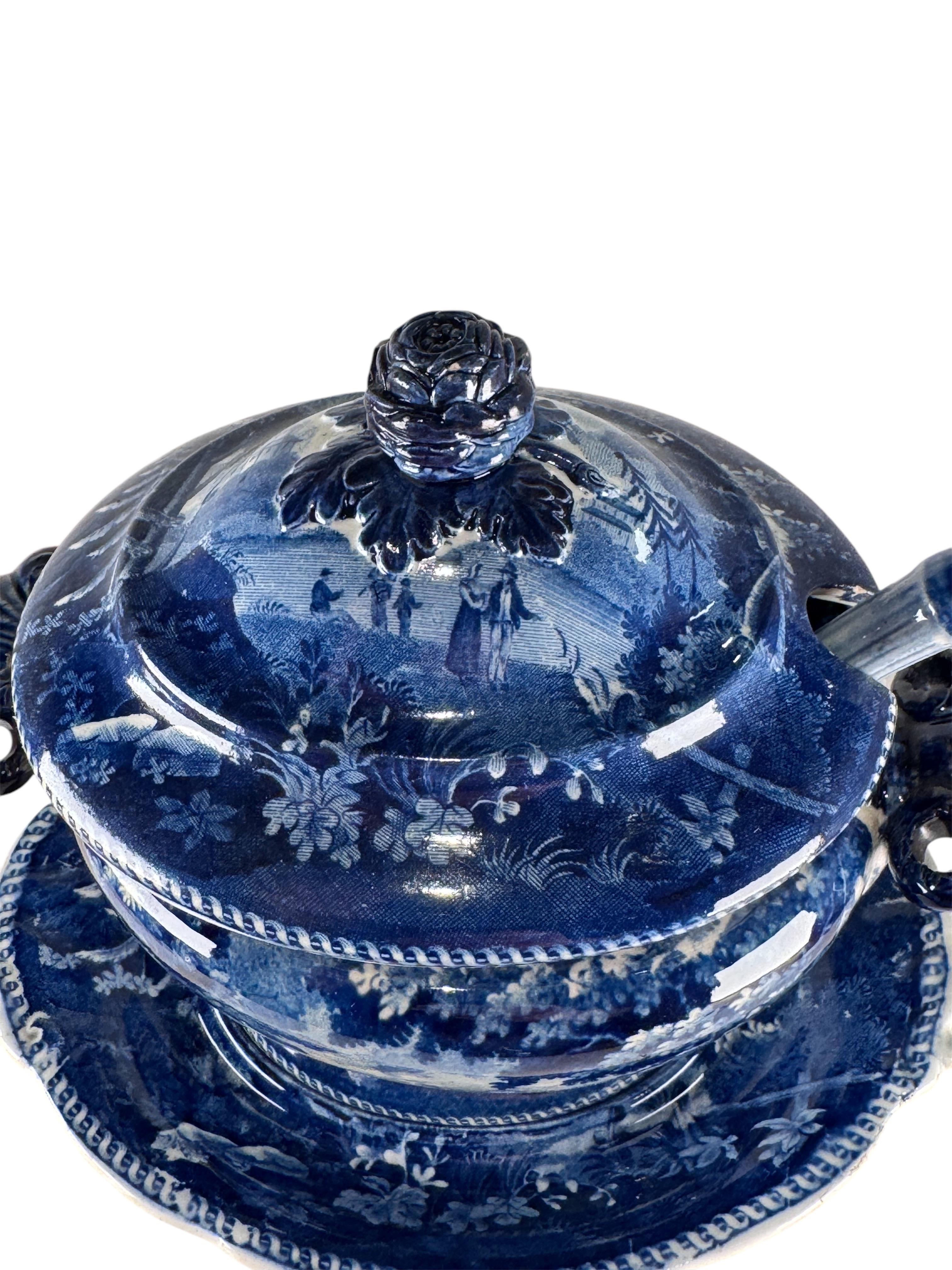 Ceramic Blue & White Ridgway Sauce Tureen Staffordshire   
(Italian Scenery) For Sale