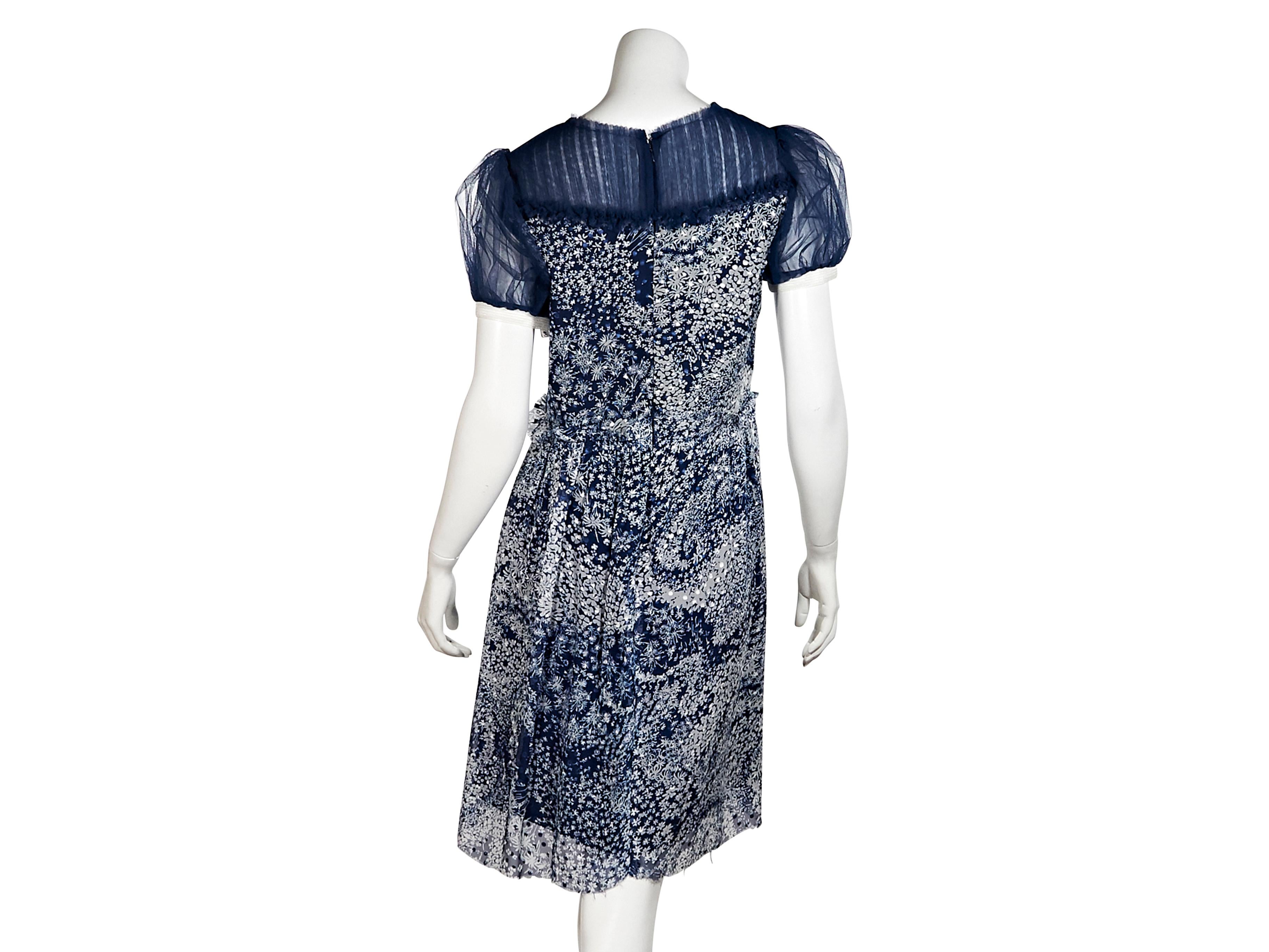Black Blue & White Rodarte Printed Silk Dress