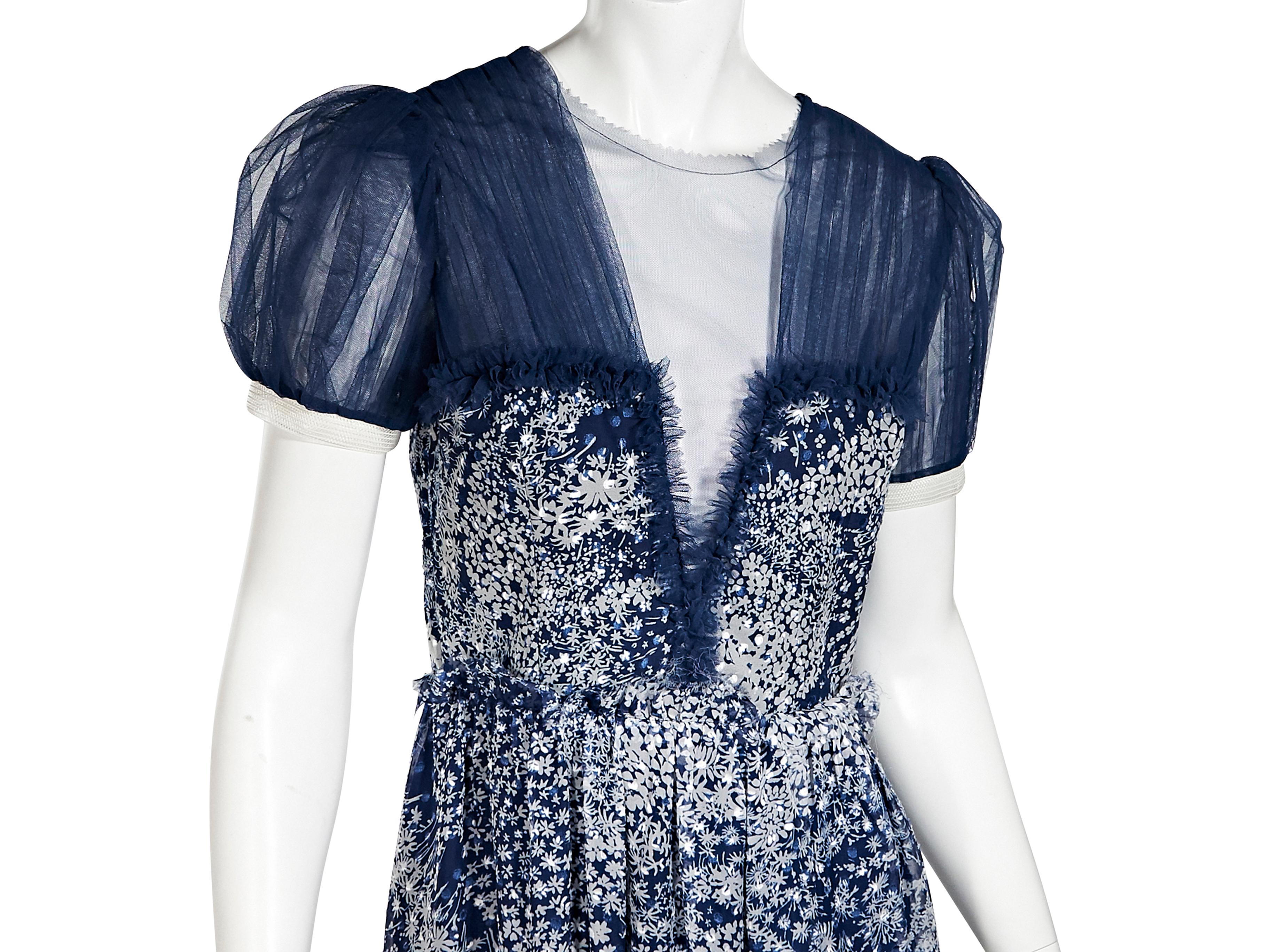 Blue & White Rodarte Printed Silk Dress In Good Condition In New York, NY